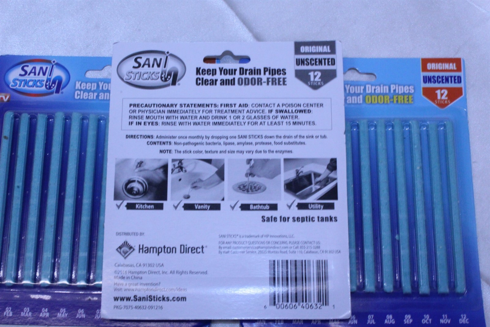 Sani Sticks, As Seen on TV Drain Cleaner and Deodorizer Unscented 2 Packs of 12