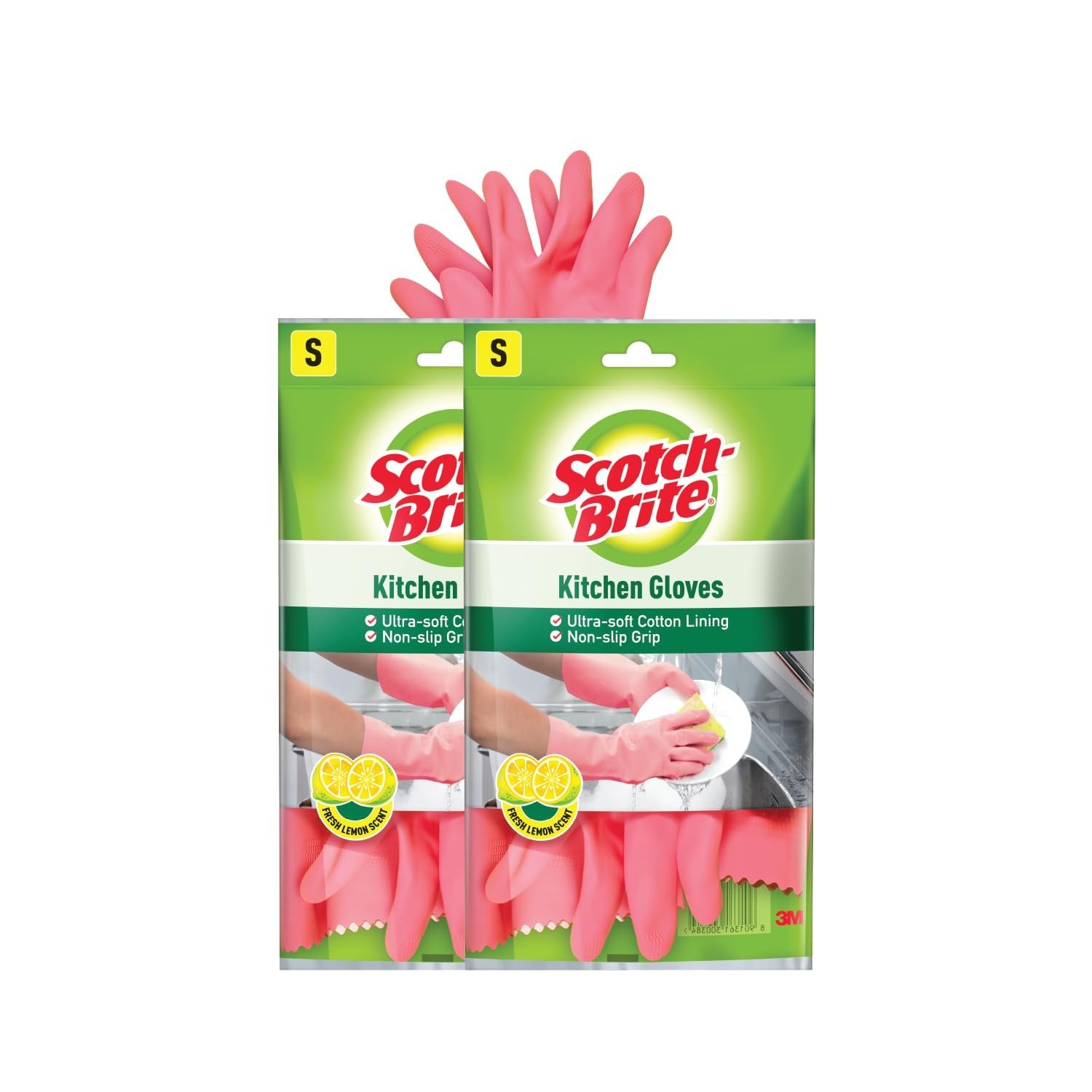 Scotch-Brite Rubber Kitchen Gloves Small Size-Pack Of 2 Pairs, Pink