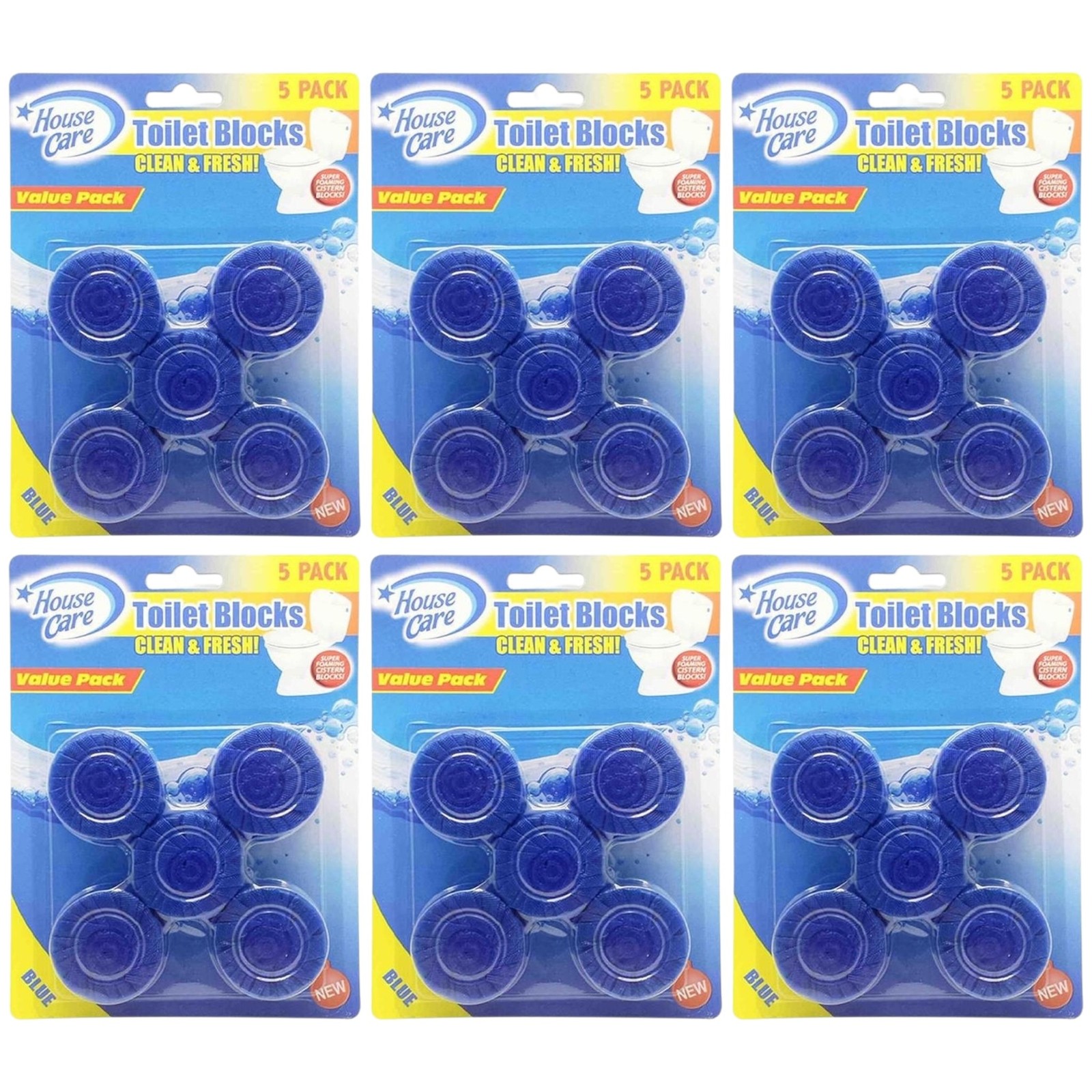 Blue Toilet Bowl Blocks / Tablets – Clean & Fresh, 5 Count (Pack of 6)