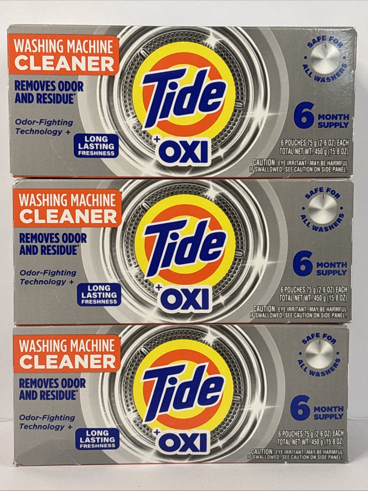 Lot Of 3 Tide Washing Machine Cleaner with Oxi, Removes Odor & Residue, 6ct