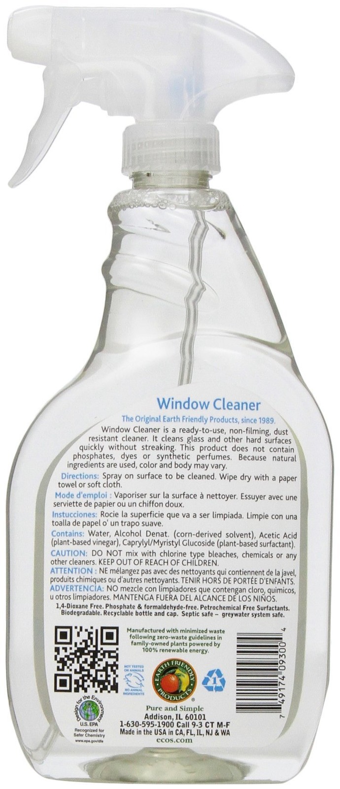 Earth Friendly Products Window Cleaner Vinegar 22 Oz Glass Surface Spray