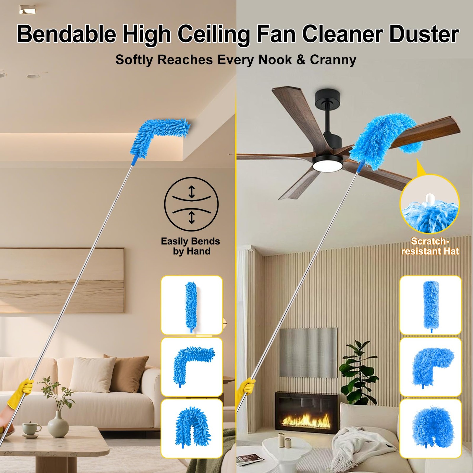 5-in-1 Microfiber Duster Kit with 100” Extension Pole – Reinforced Stainless …
