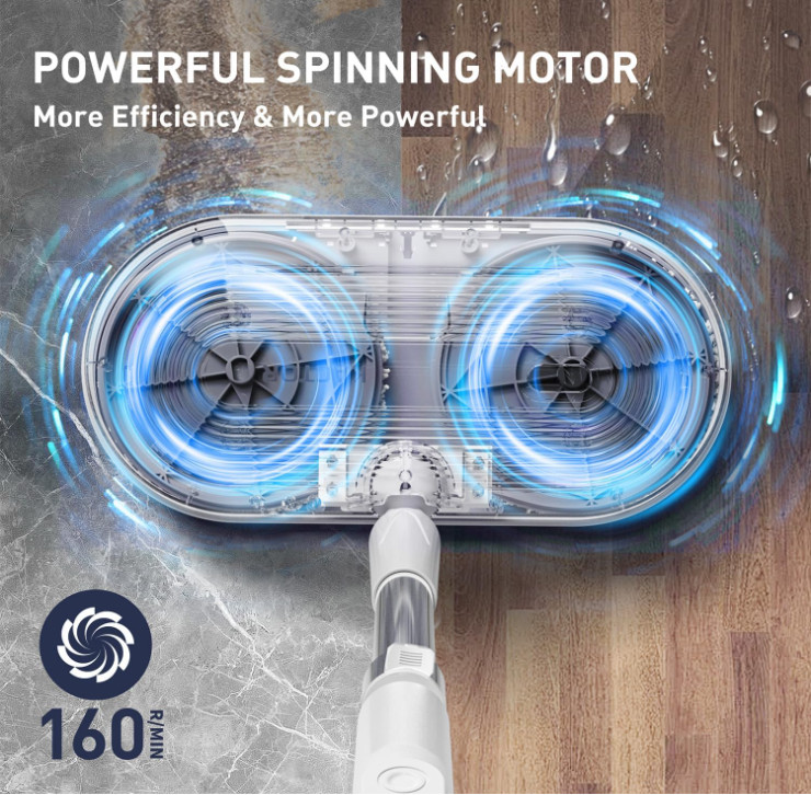 Mopa eléctrica inalámbrica giratoria con LED, spray, 50 min, tanque 290 ml