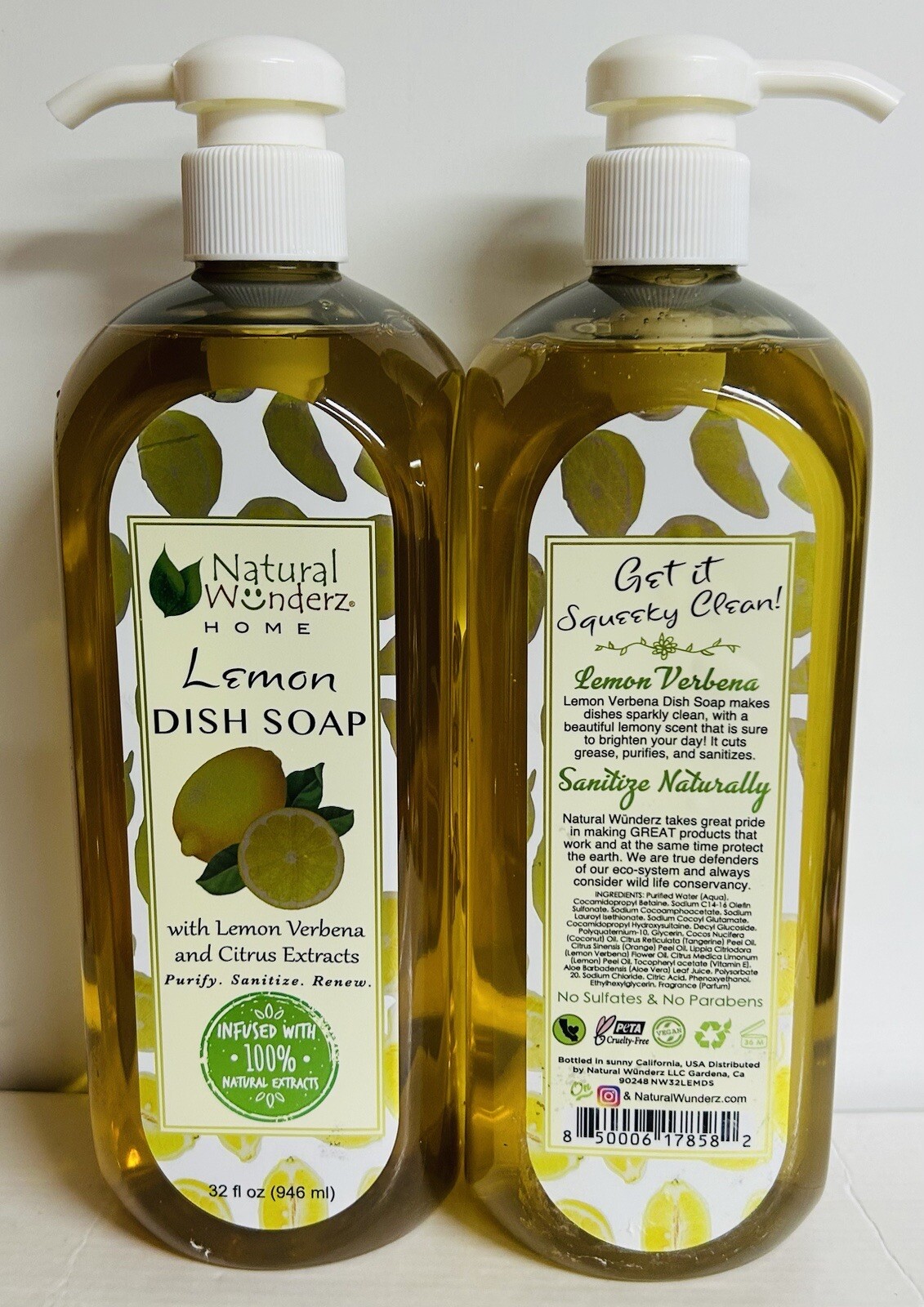 2 Bottles Lemon Dish Soap with 100% Natural Extracts 32 oz Each