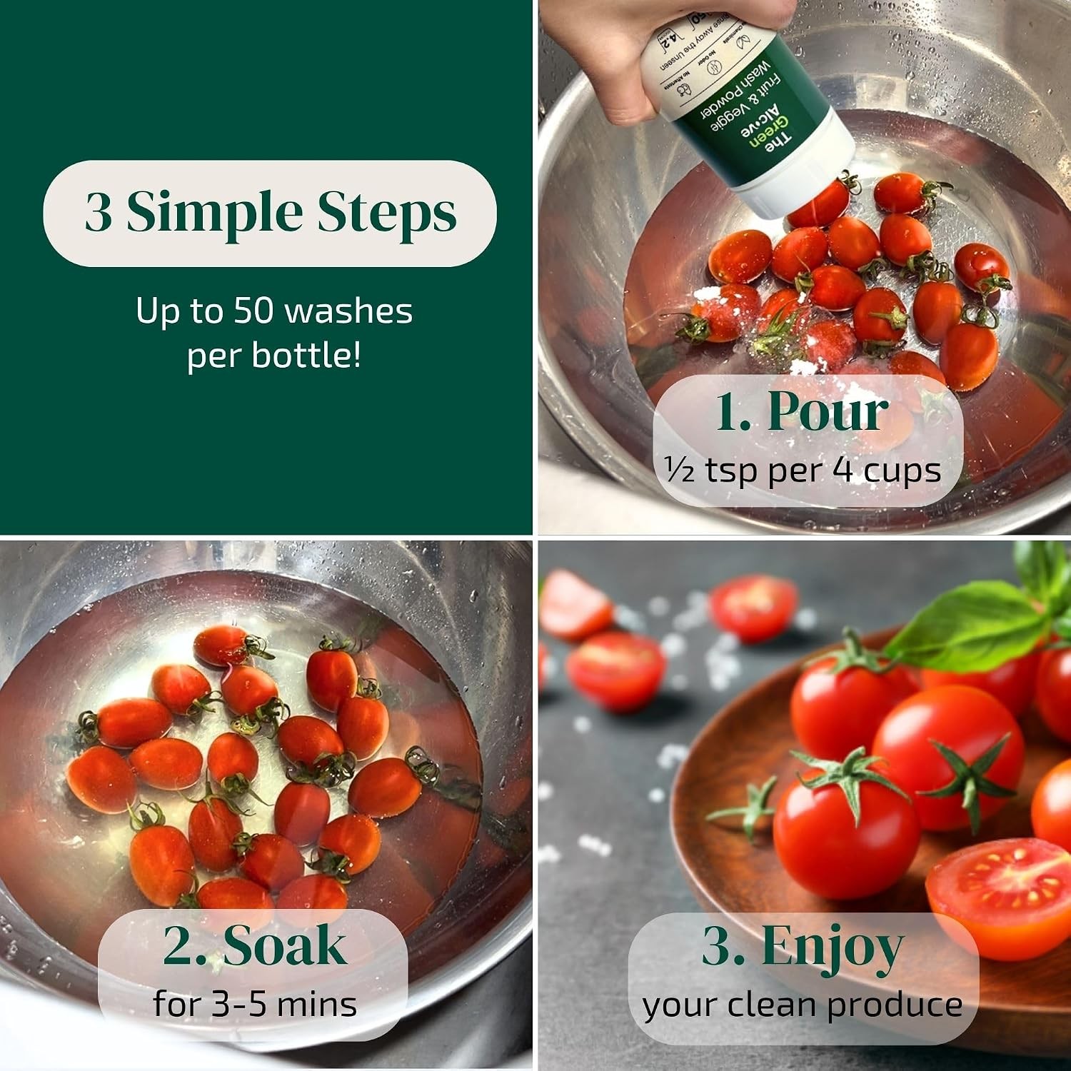 Fruit and Vegetable Wash Powder – Natural Produce Cleaner Removes Dirt and