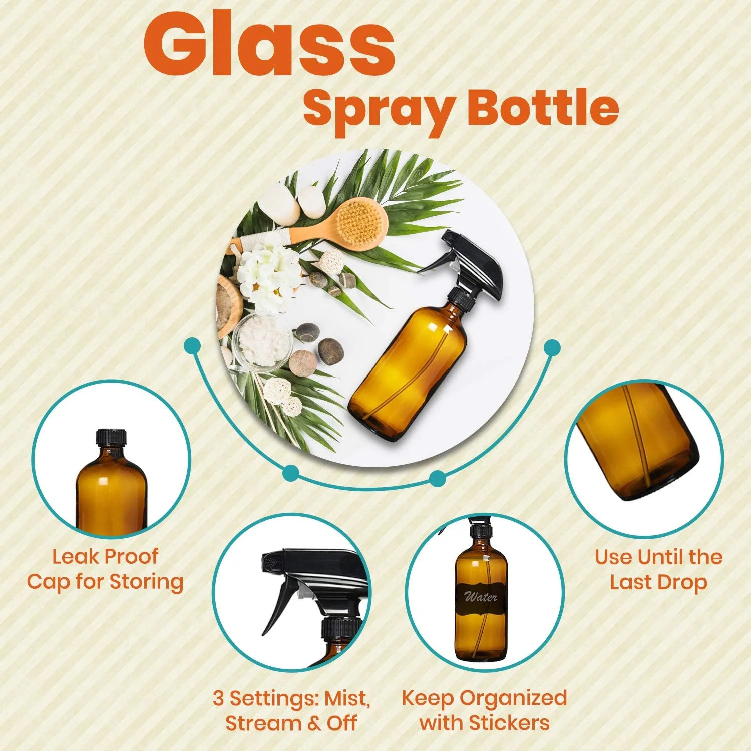 Homeries Amber Glass Spray Bottles For Cleaning Solutions (4 Pack) – 16 Ounce, R