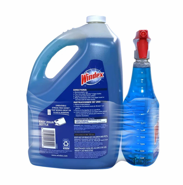 Windex Original Glass Cleaner Bundle – 32 fl oz Spray + 169 fl oz Refill Bottle