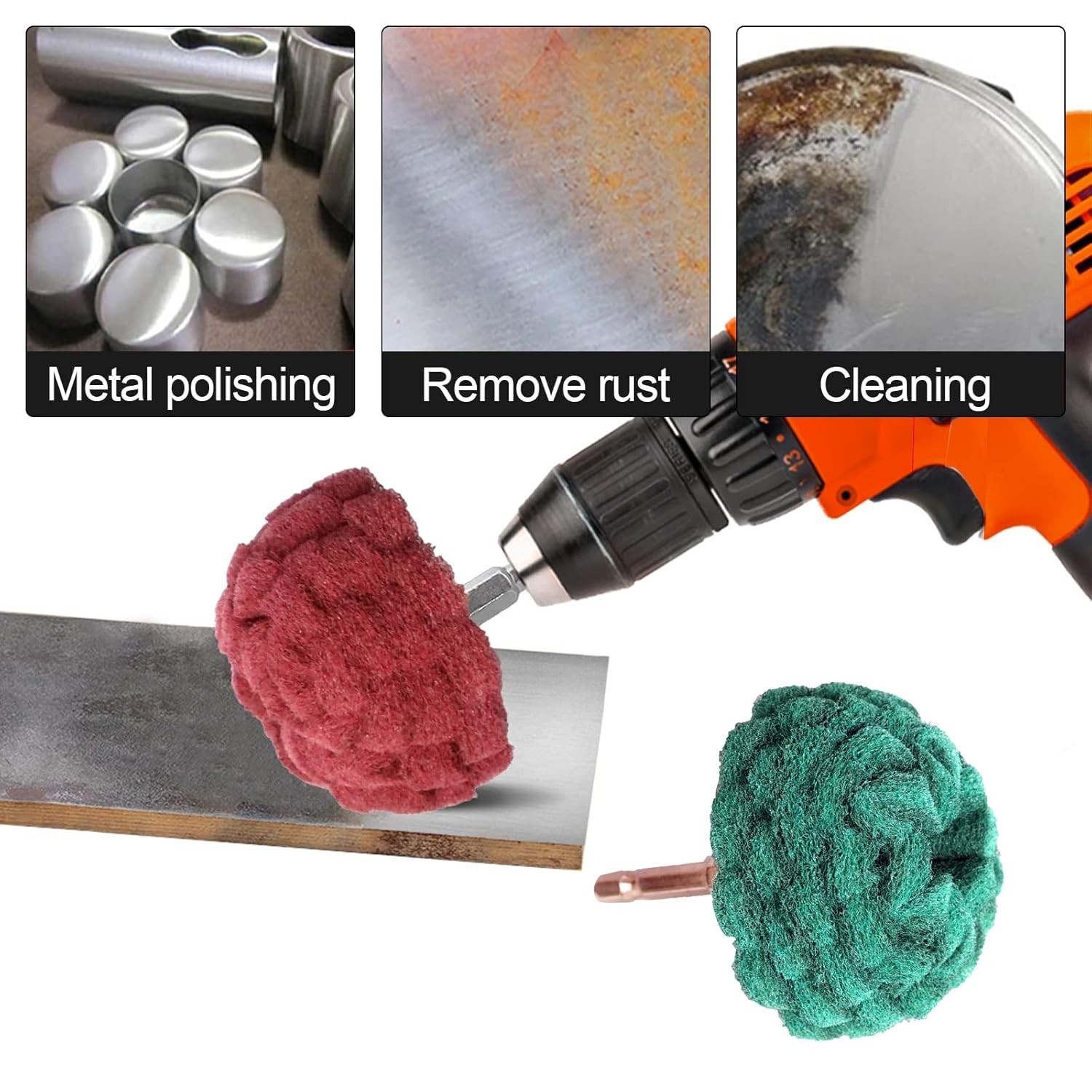 Abrasive Drill Buffing Set 9pcs Non Woven Metal Surface Cleaning Accessories