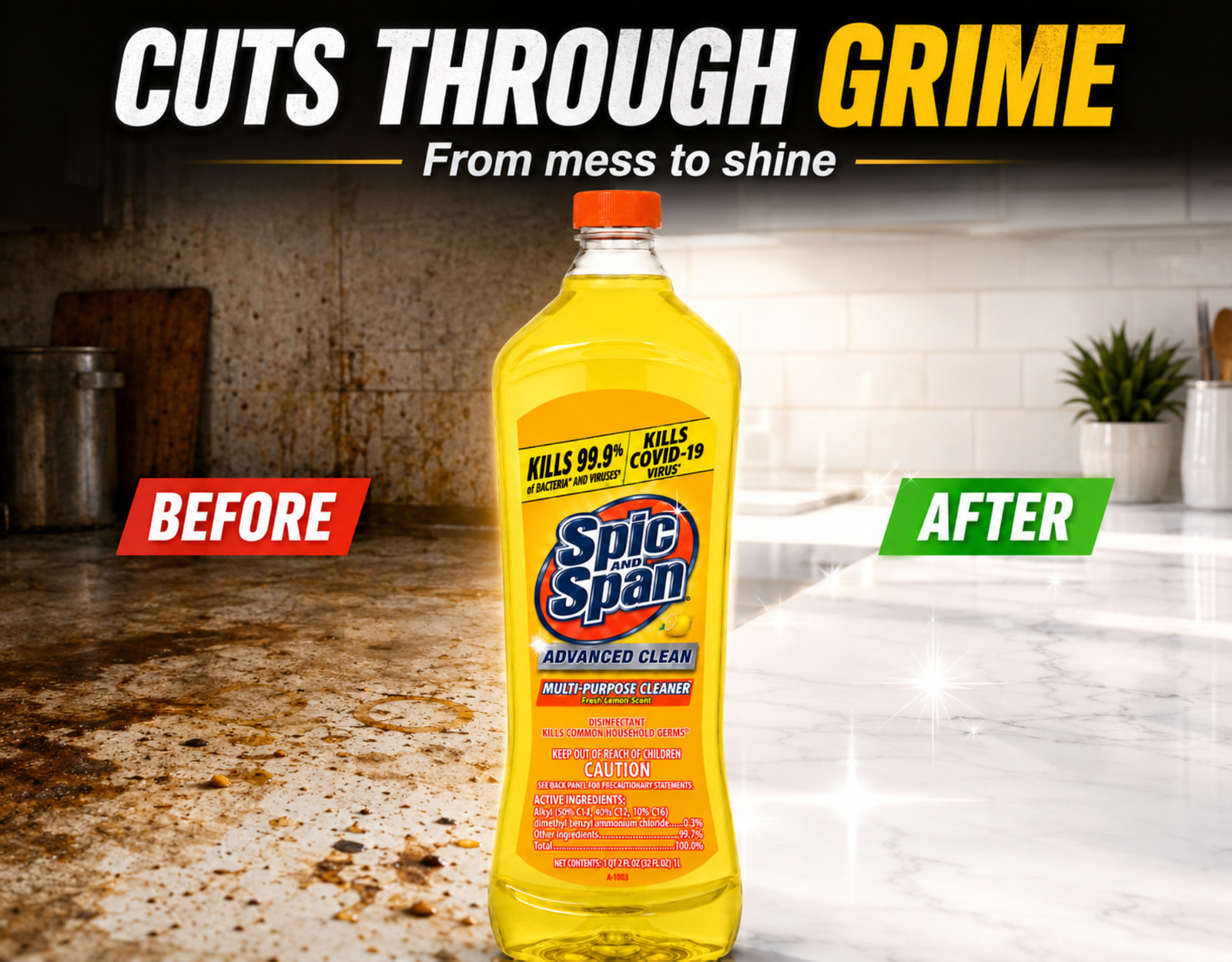 Spic and Span Lemon Multi-Surface Cleaner 34oz Liquid 3 Pack
