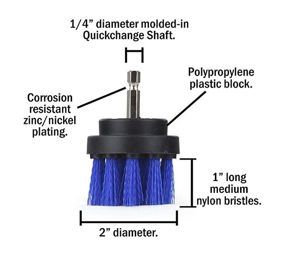 4 Pack Drill Brush Set for Kayaks, Boats, Canoes, Watercraft, Party Barges, BLUE