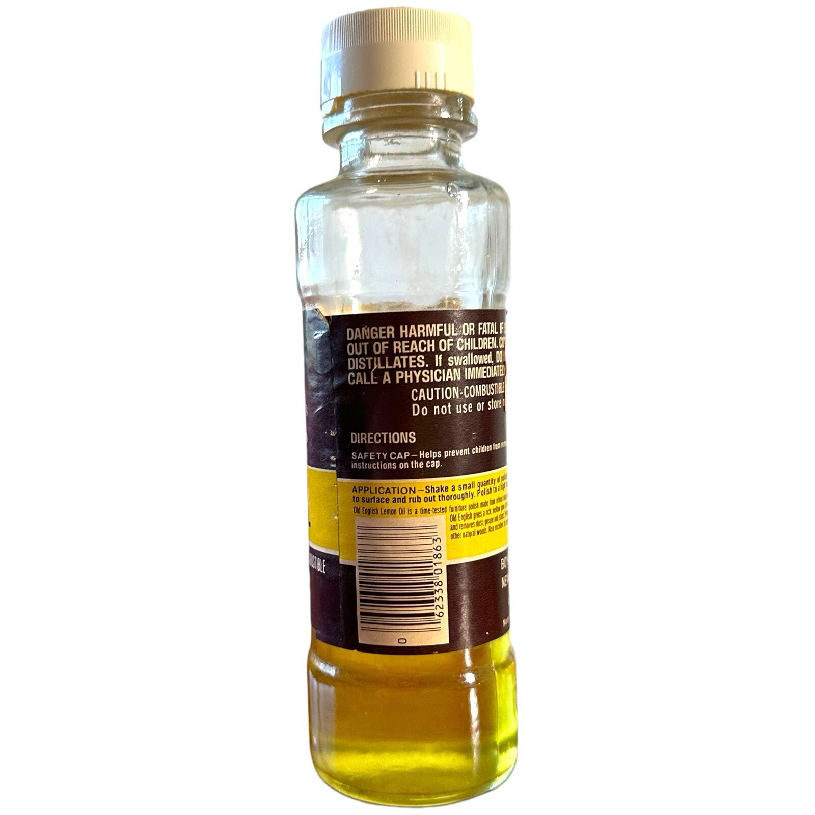 60s Old English Old Formula Lemon Oil Furniture Polish Glass Bottle Paper Label