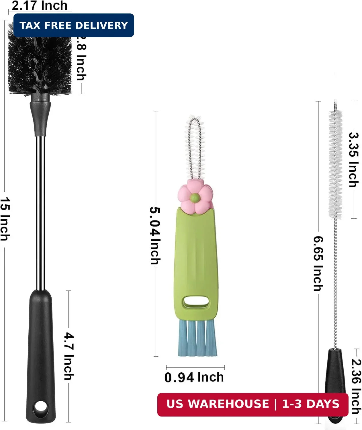 [4 Pack] Bottle Brush, 15 Inches Stainless Steel Long Handle Baby Bottle Scrub C