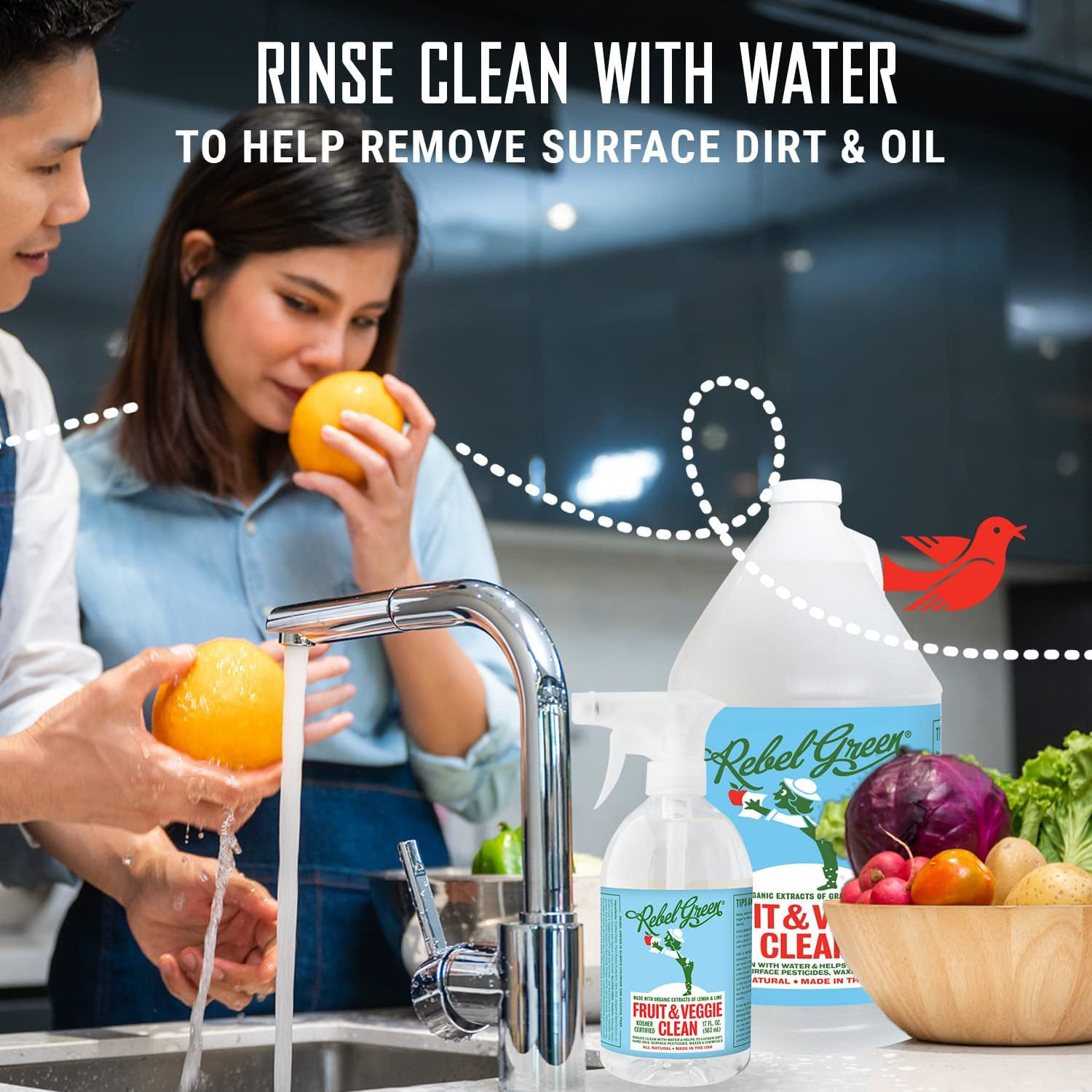 Natural Fruit & Veggie Wash – Plant-Based, No Aftertaste, 1 Gallon Refill
