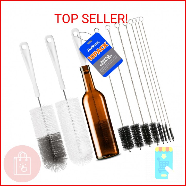 Holikme 10 Pack Bottle Brush Cleaner Set, 15″ Long Handle Bottle Cleaner Brush,