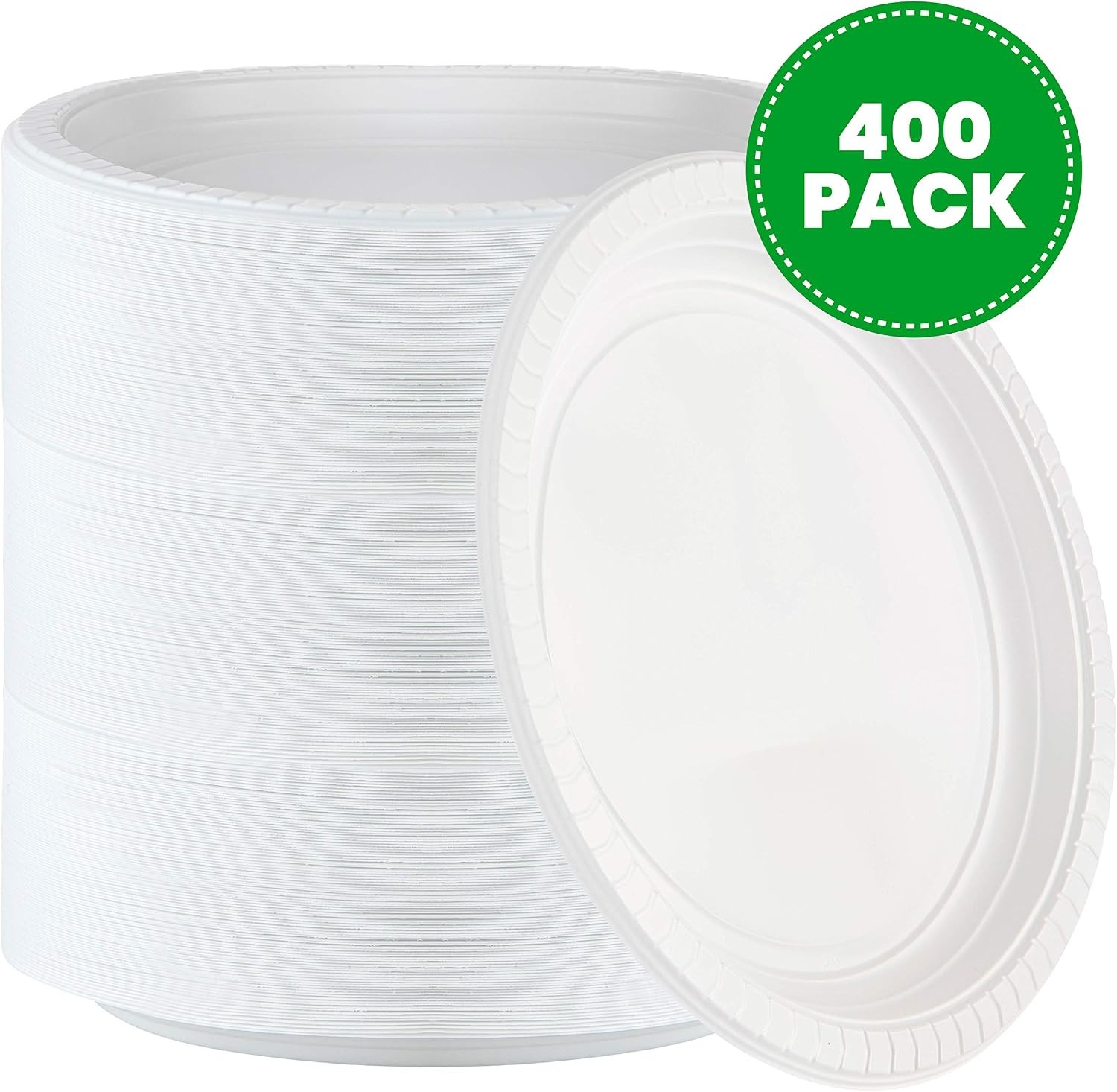 Plasticpro 9 inch Round Plastic Plates Microwaveable, Disposable, White, Dinne