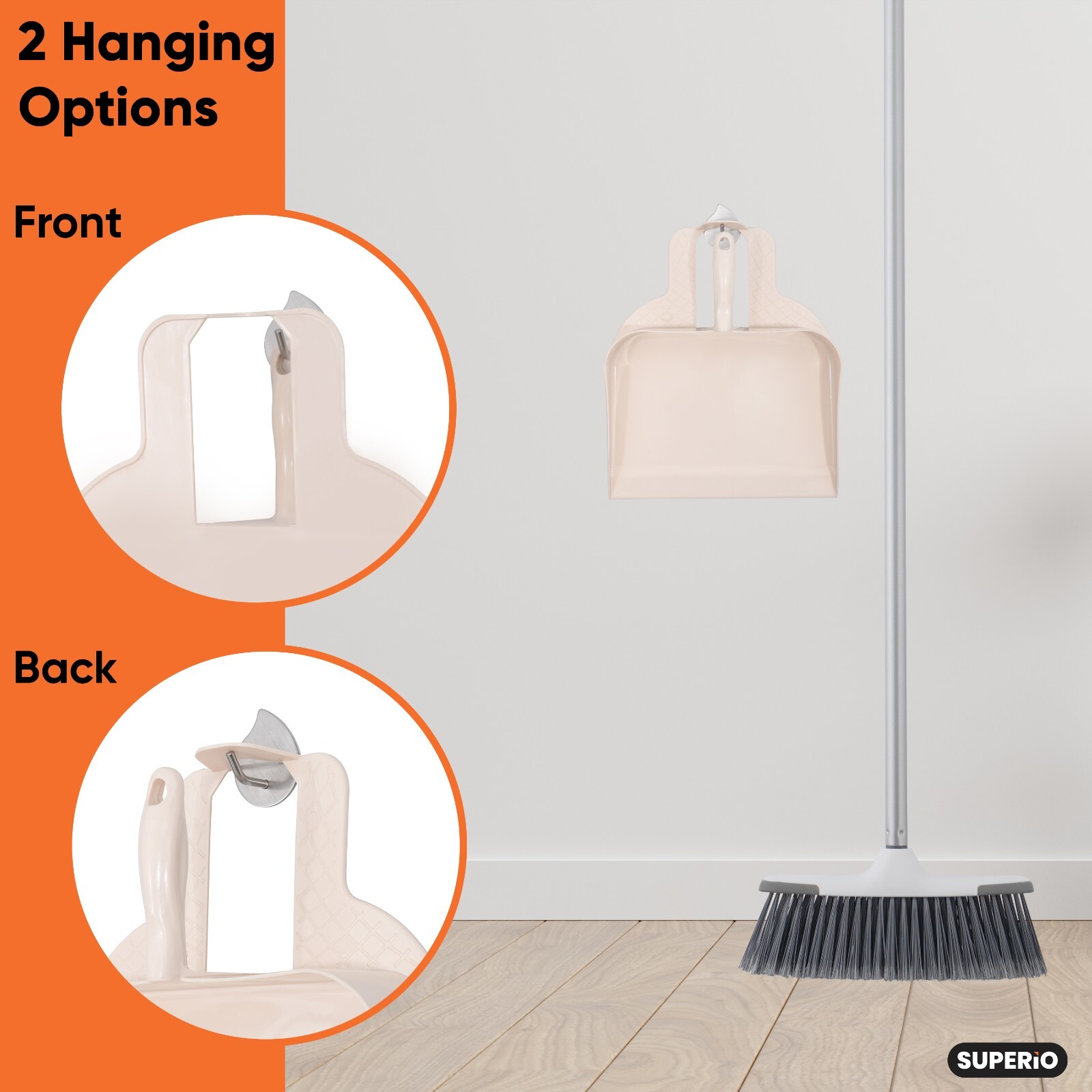 Superio Heavy-Duty Durable Plastic Step Dustpan for Indoor and Outdoor Use Beige