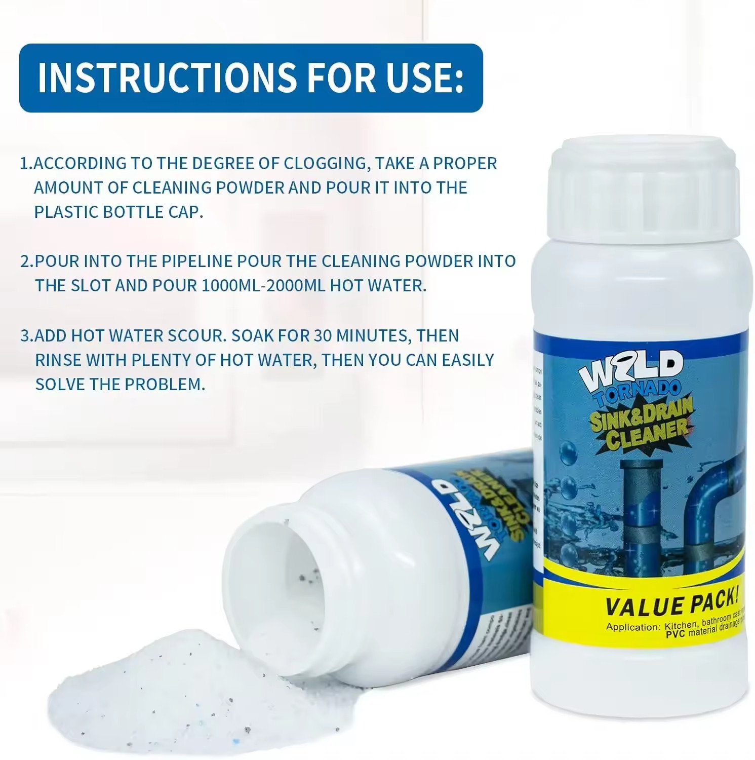 1~5x Wild Tornado Powerful Sink Drain Cleaner High Efficiency Clogging Cleaner