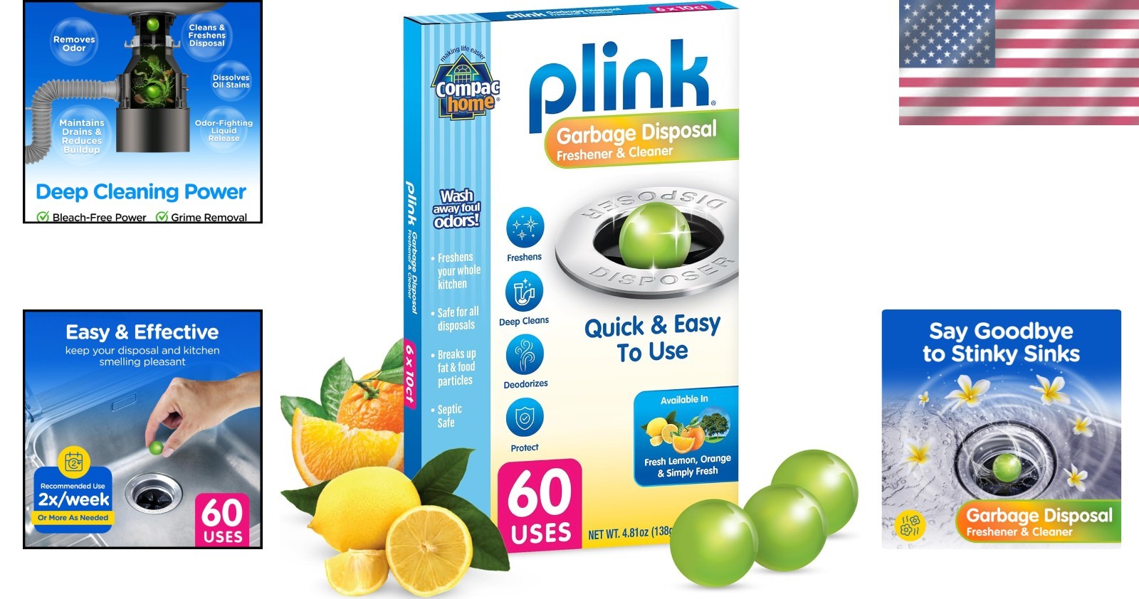60-Count Plink Cleaning Beads – Non-Toxic Drain Deodorizer with Assorted Scents