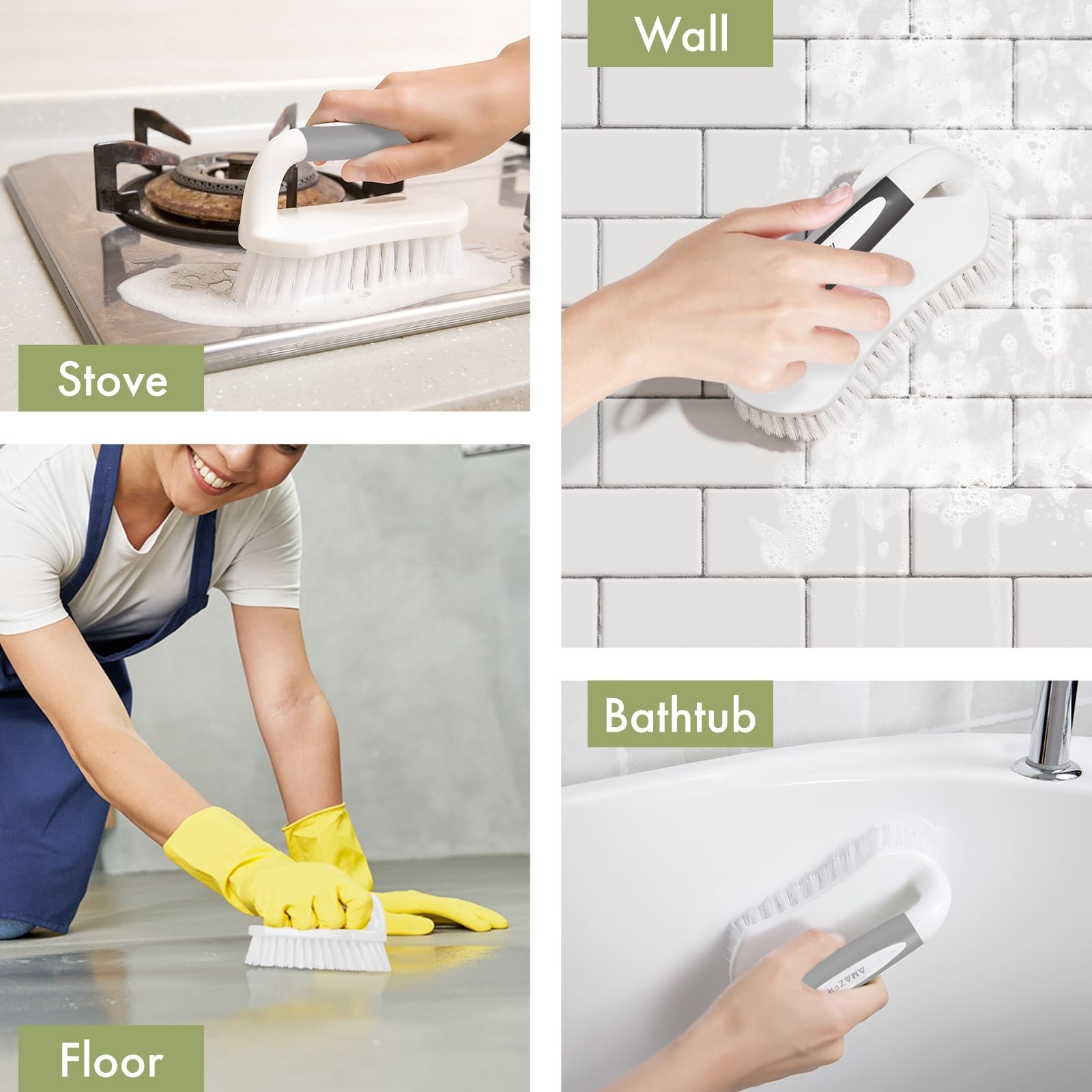 Scrub Brush for Cleaning Comfort Grip Bathtub Scrubber Stiff Bristles with Ha…