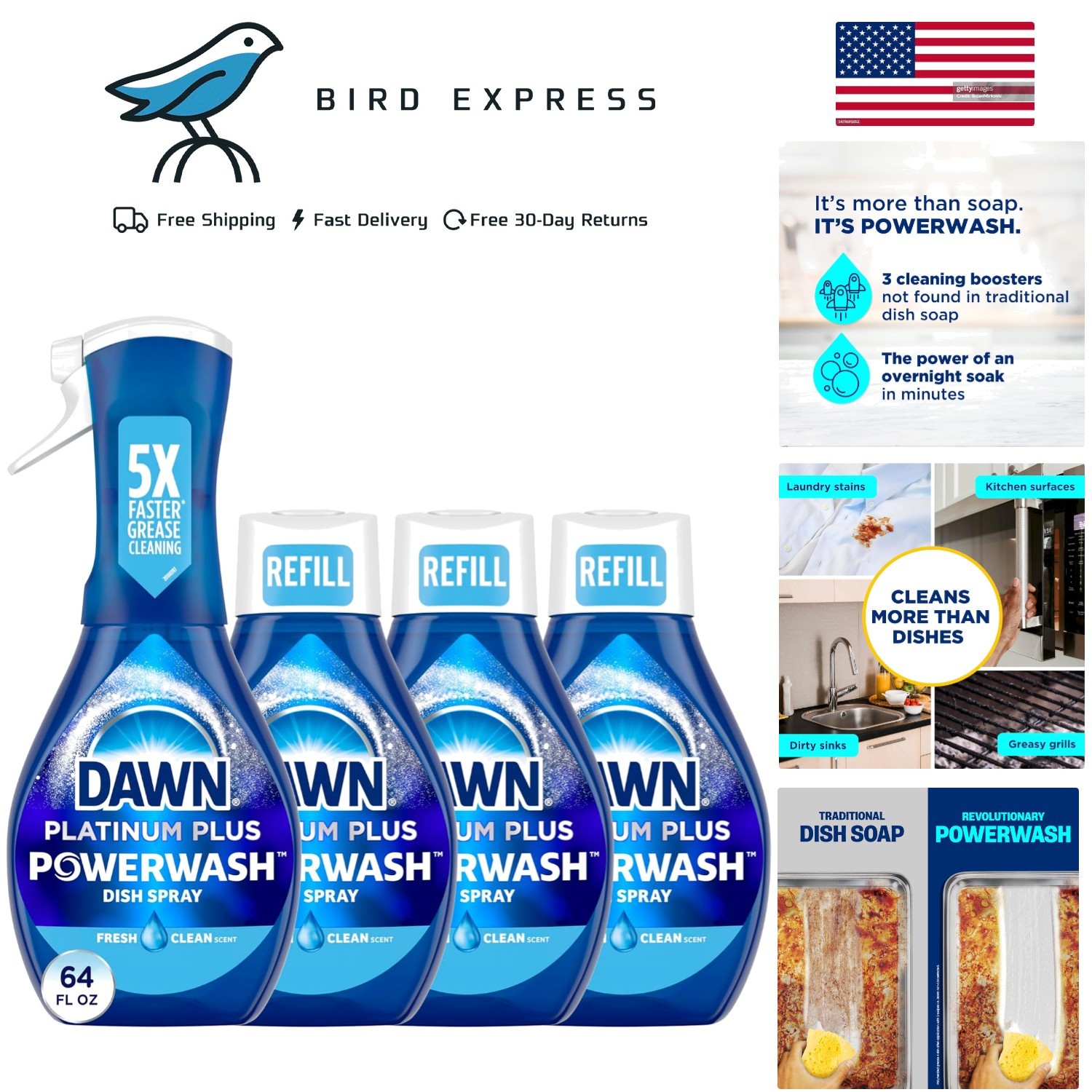 4 Dawn Platinum Powerwash Dish Spray, Dish Soap, Fresh Scent Bundle 16 Fl Oz