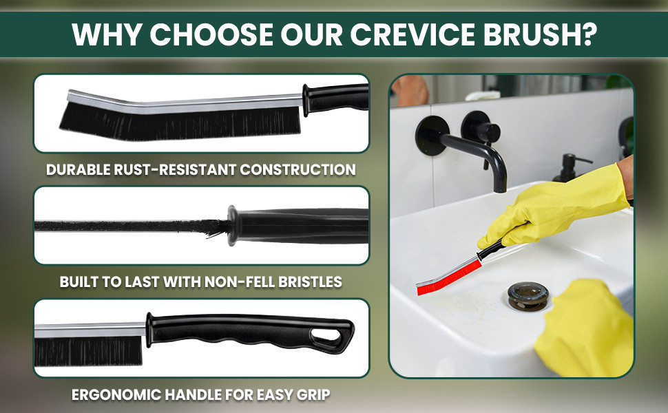 Crevice Cleaning Brush Set – 3Pcs Hard Bristle Cleaning Tools for Grout, Tile