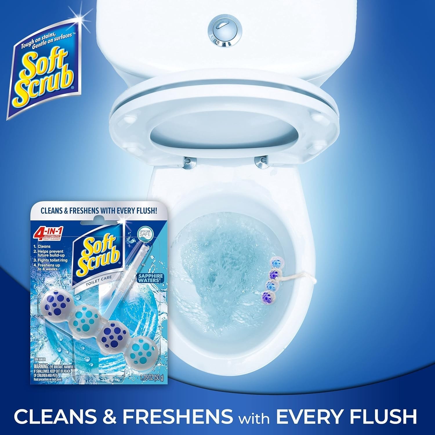 1 Pack 4-in-1 Rim Hanger Toilet Cleaner, Sapphire Waters, 1.76 fl oz (50 g)