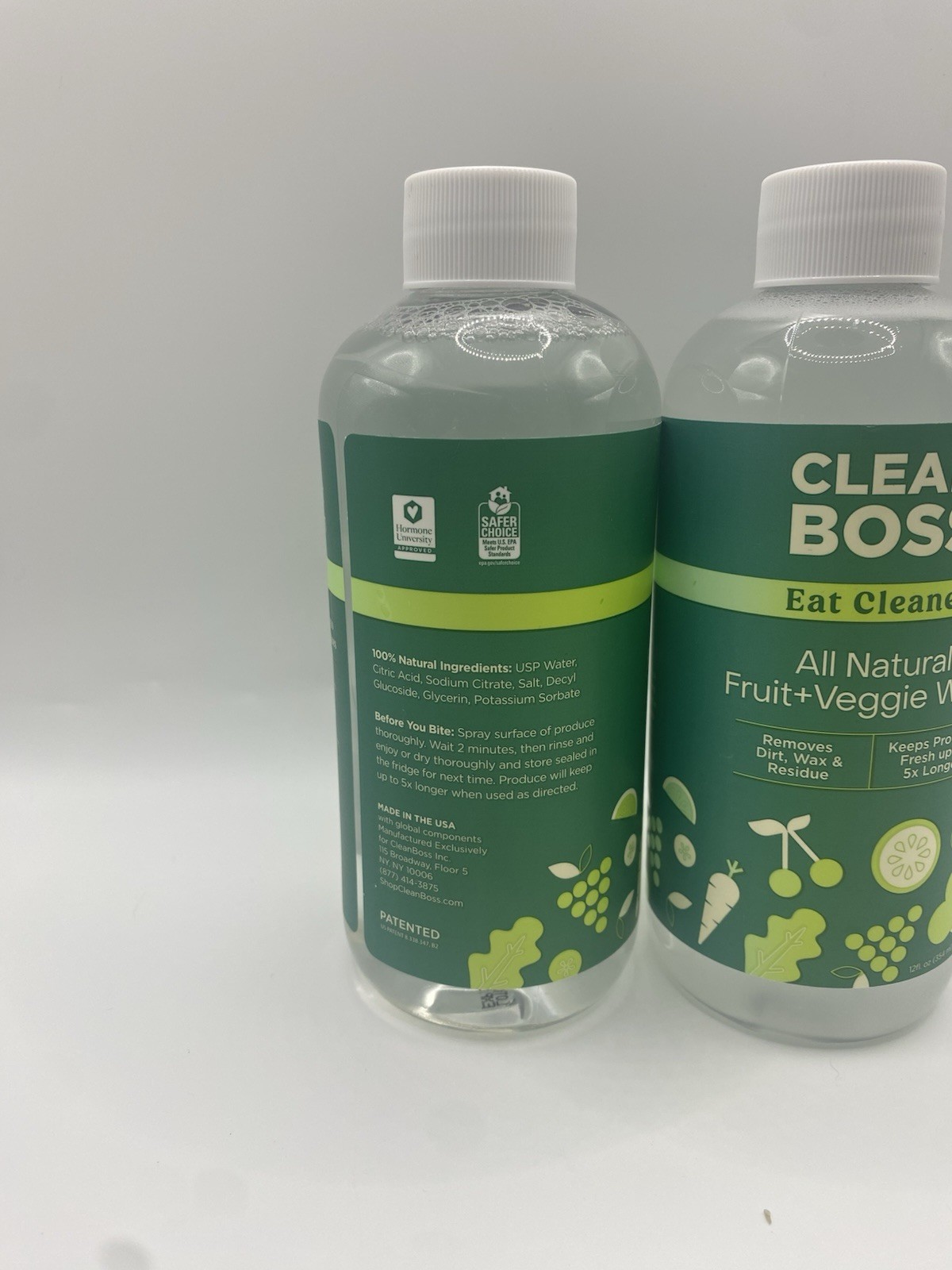 LOT OF 2 Clean Boss Eat Cleaner All Natural Fruit + Veggie Wash Refills 354ml