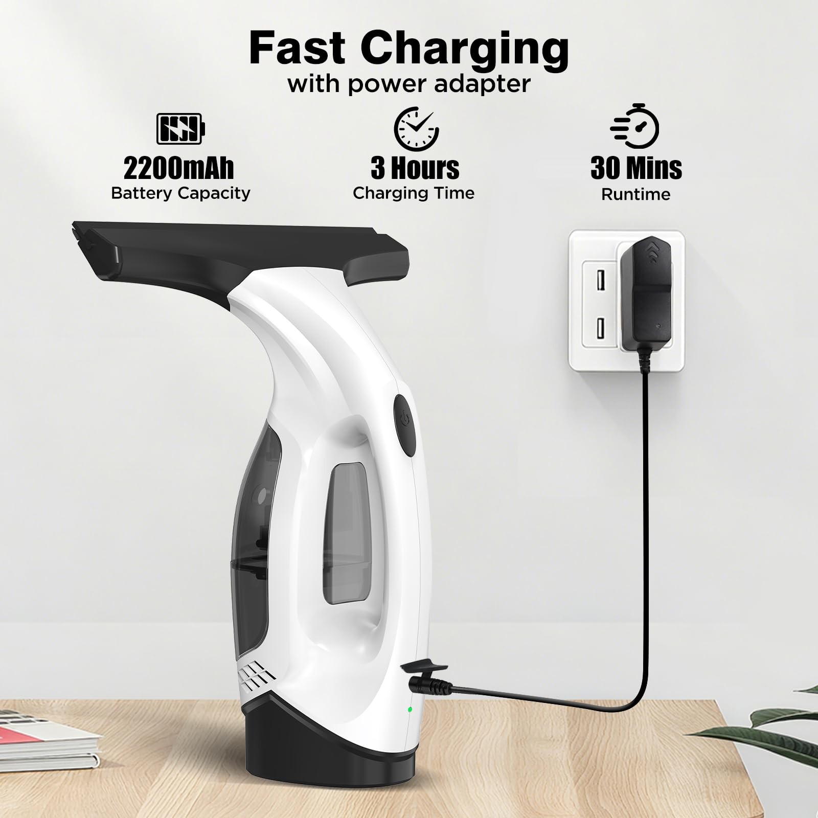 Window Vacuum Squeegee Cordless, 2000Pa Electric Window Cleaner Tool with 220…