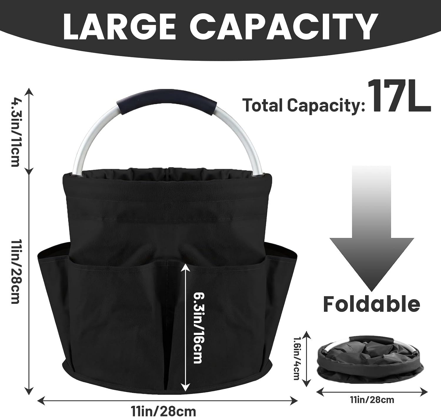 Cleaning Caddy with Handle and 6 Pockets, 17L Cleaning Supplies Organizer, 600D