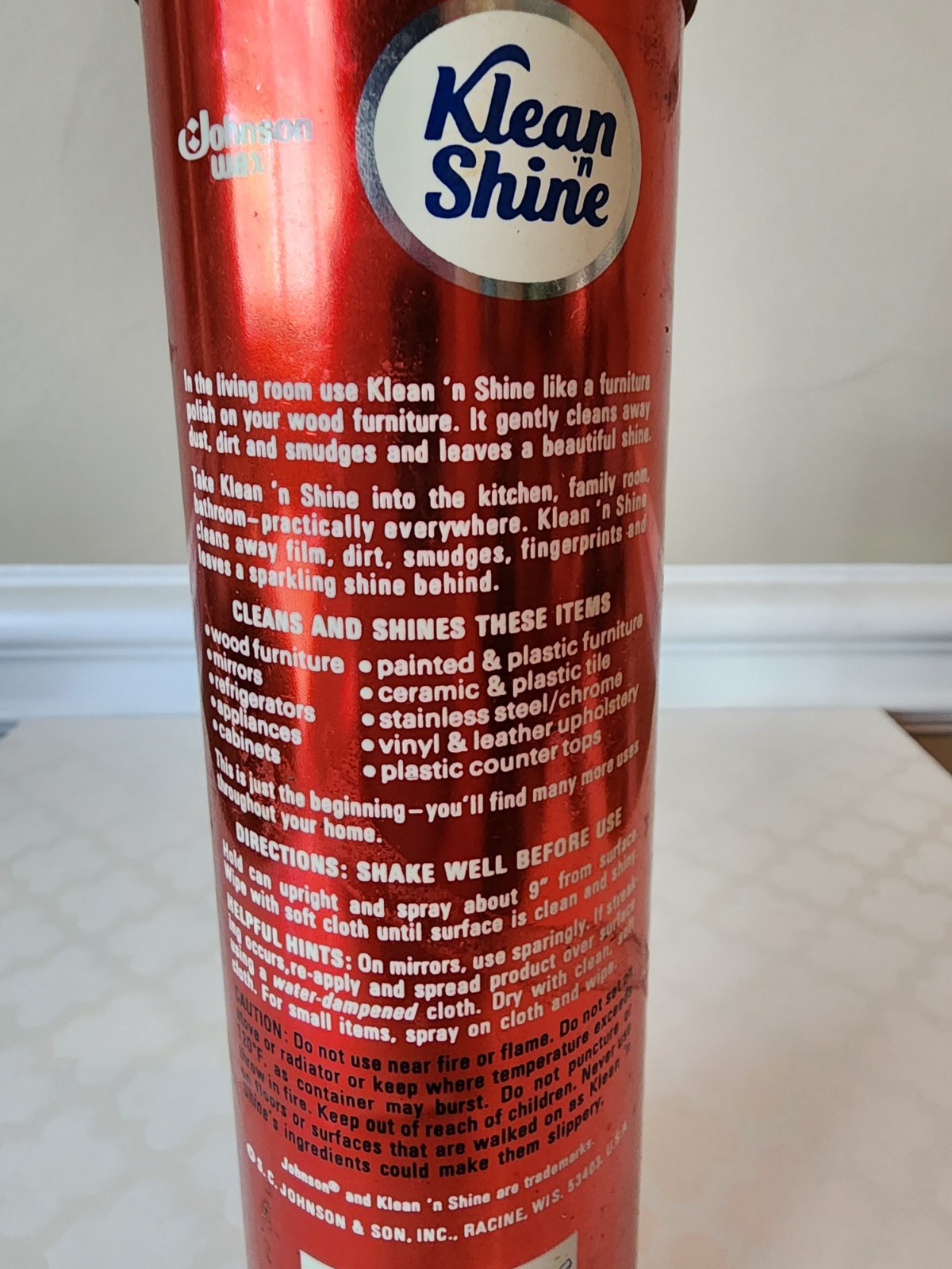 Vtg Johnson Wax Klean ‘n Shine Used Foam All Purpose Cleaner 10oz Spray Can