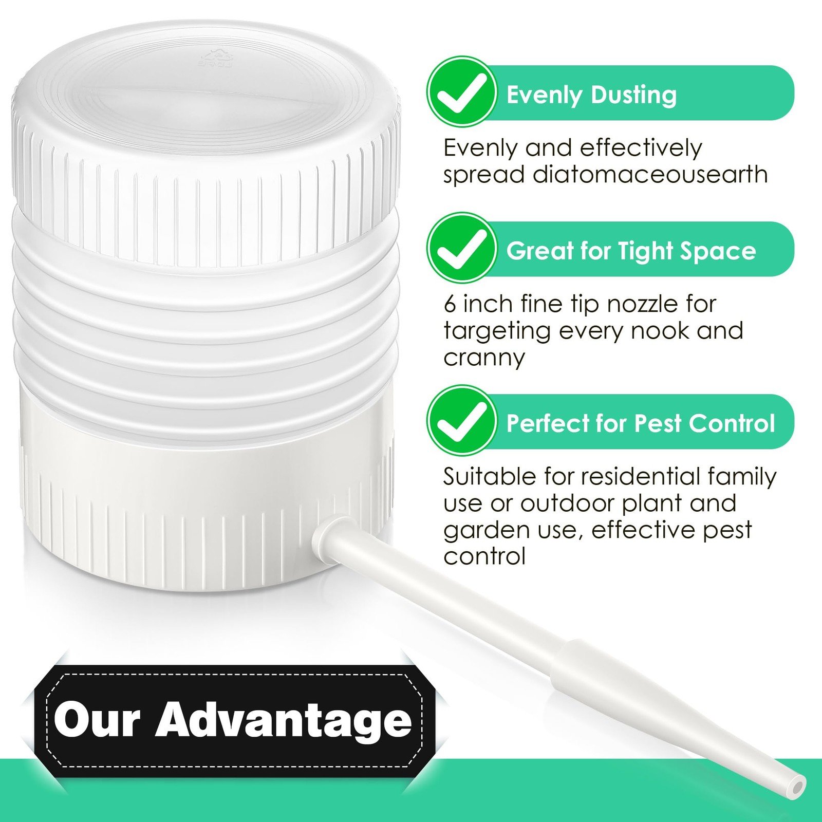 1 Pack Diatomaceous Earth Powder Duster, 6 Inch Refillable Handheld Dust Appl…