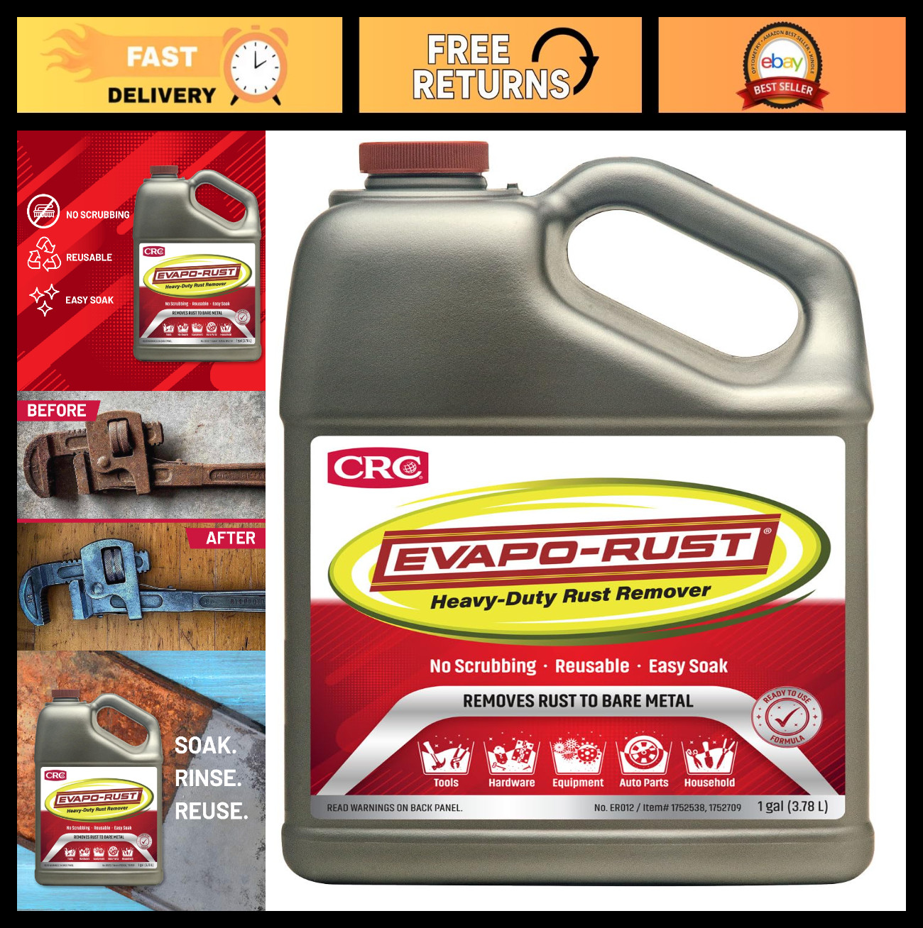 Heavy Duty Rust Remover 128 oz – Safe for Auto Parts, Hardware & Antiques