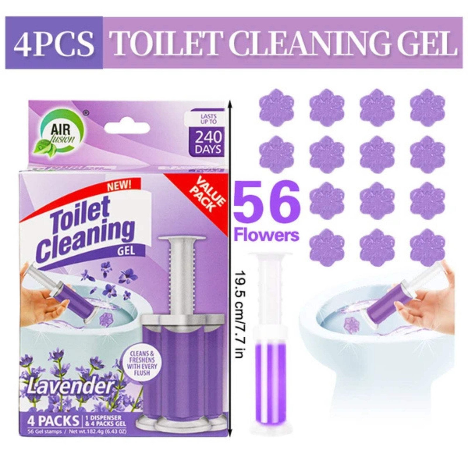 Air Fusion Lavender Scent Toilet Cleaning Gel 56 Stamps 6.43oz 4 Pack