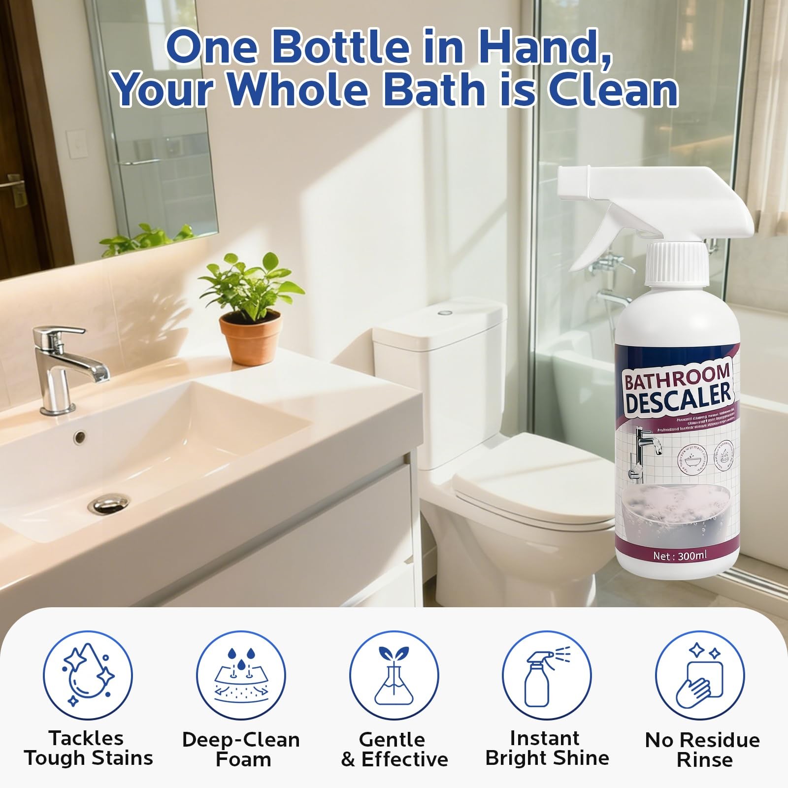 Bathroom Descaler Foam Cleaner for Hard Water Stains – Powerful Foaming Spray…