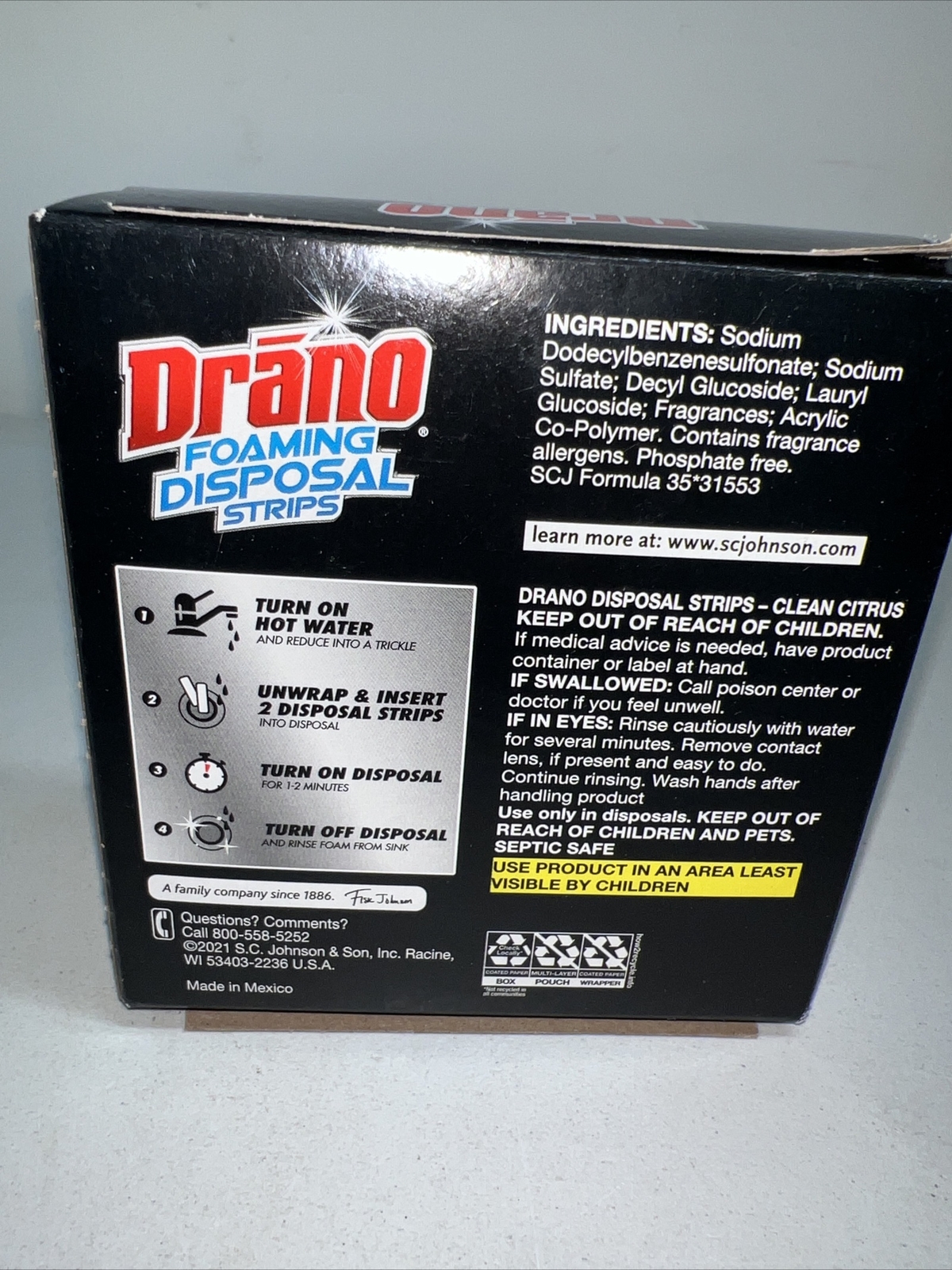 Drano Foaming Disposal Strips Clean Citrus Fragrance 8 Strips Per Box