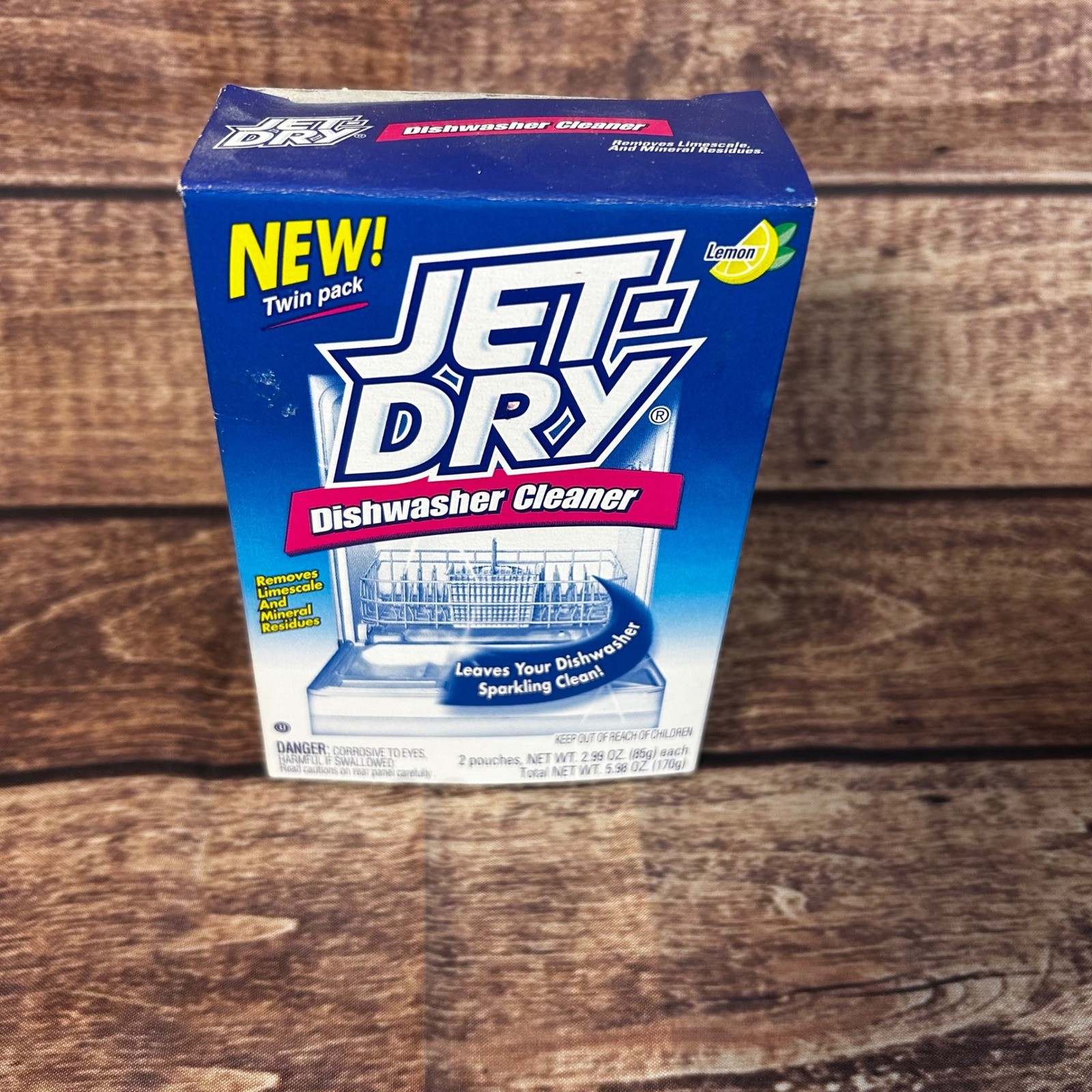 Jet-Dry Dishwasher Cleaner Lemon Scent 2 Pouches in Box 2001 USA Discontinued