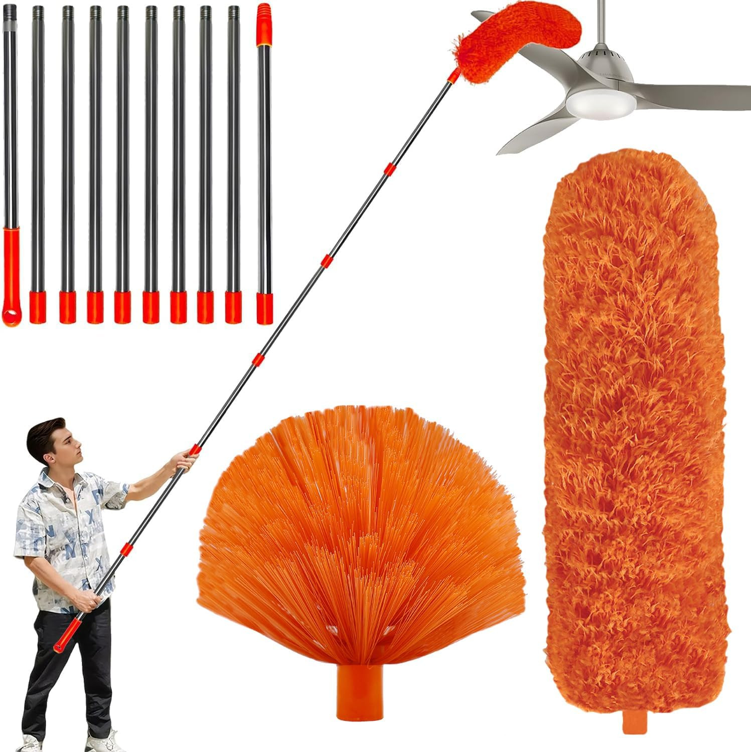 20 Feet High Reach Duster Kit with 2-14 Ft Extension Pole, Cobweb & Corner Brush