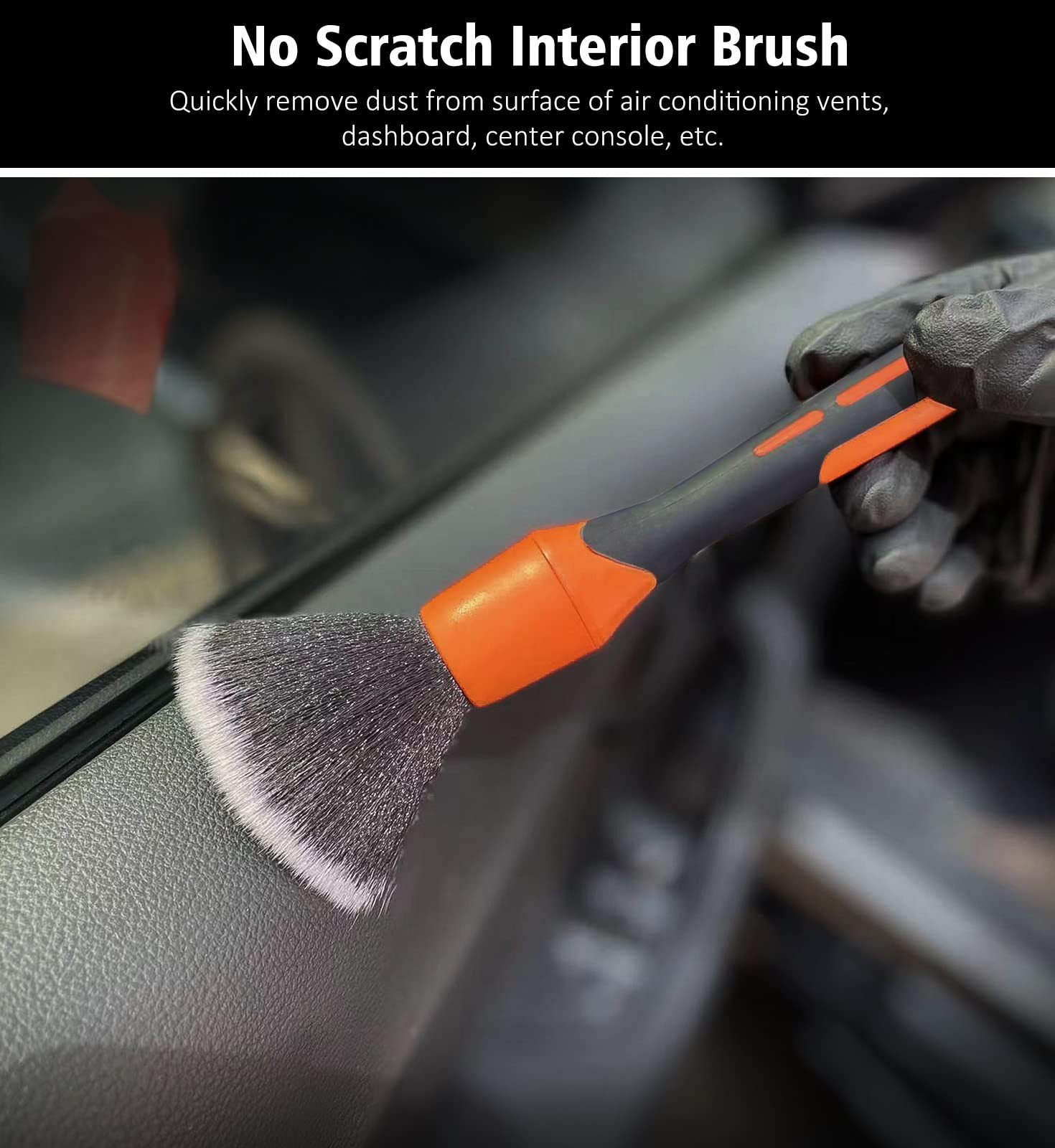 3 Pcs Car Detailing Brush Set Boars Hair Ultra Soft Air Vent Interior Orange