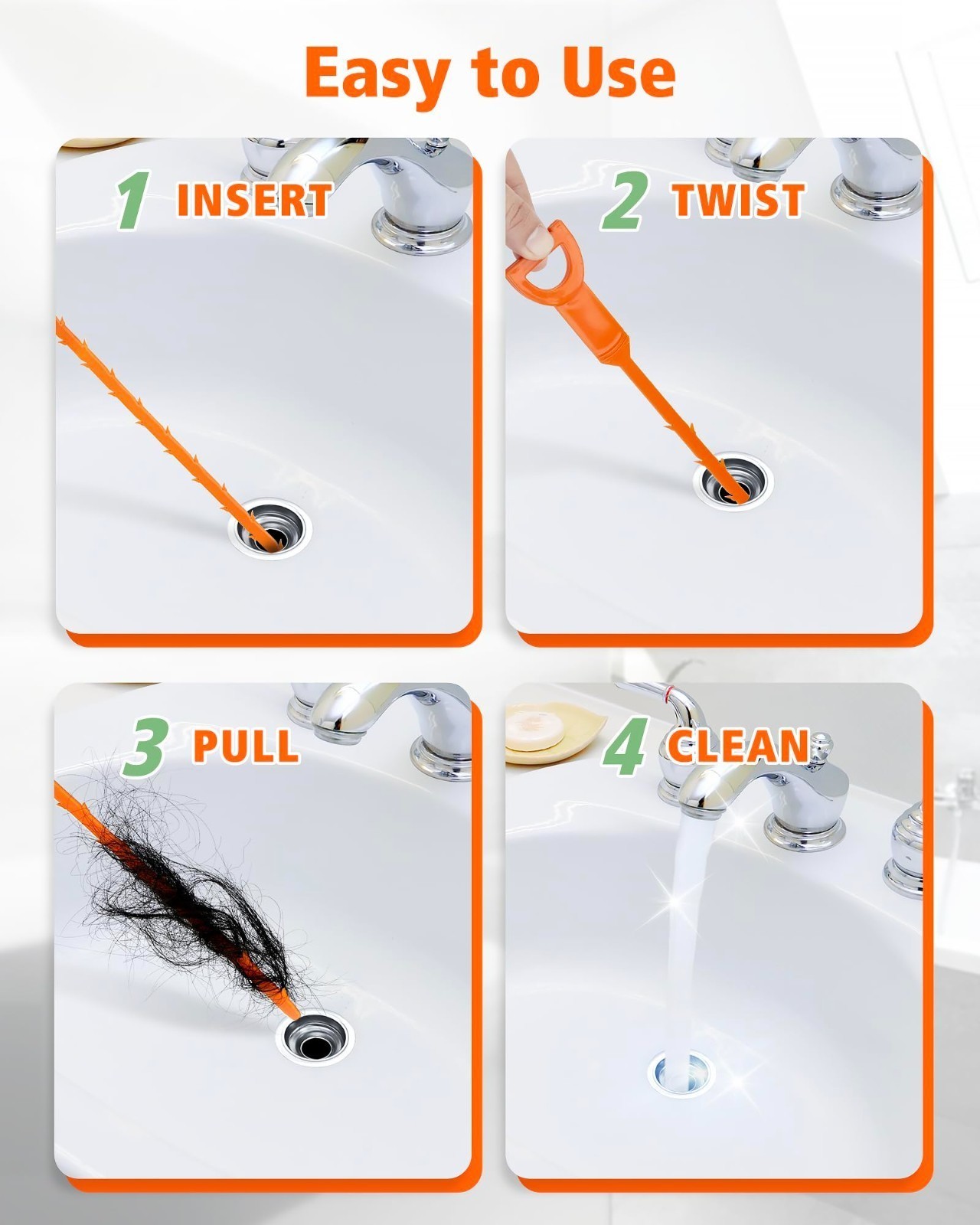 6-Pack 25in Hair Drain Clog Remover Sink Shower Tub Snake Cleaner Tool Set*