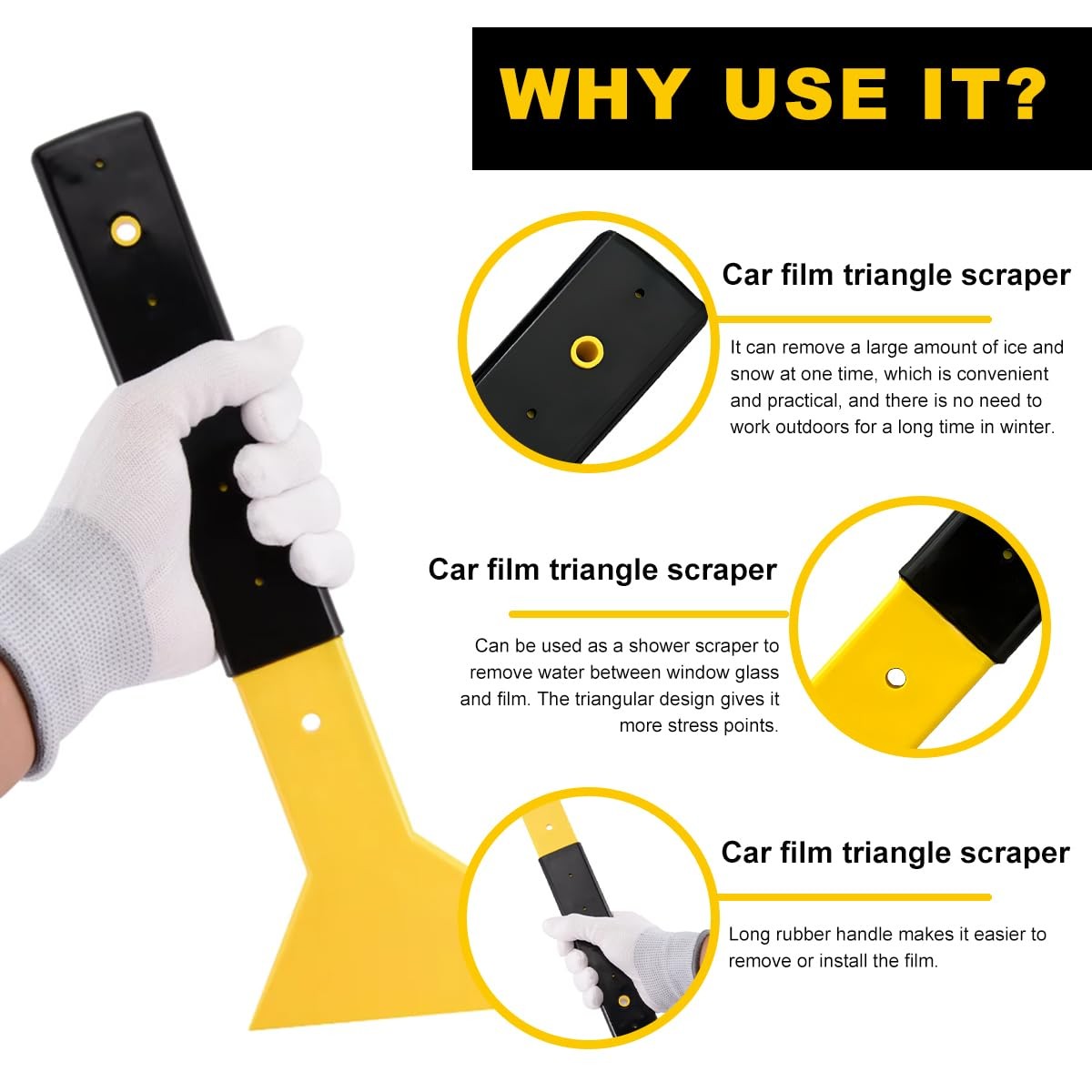 Window Tint Squeegee, Long Handle Triangle Scraper Vinyl Wrapping Tool Film I…