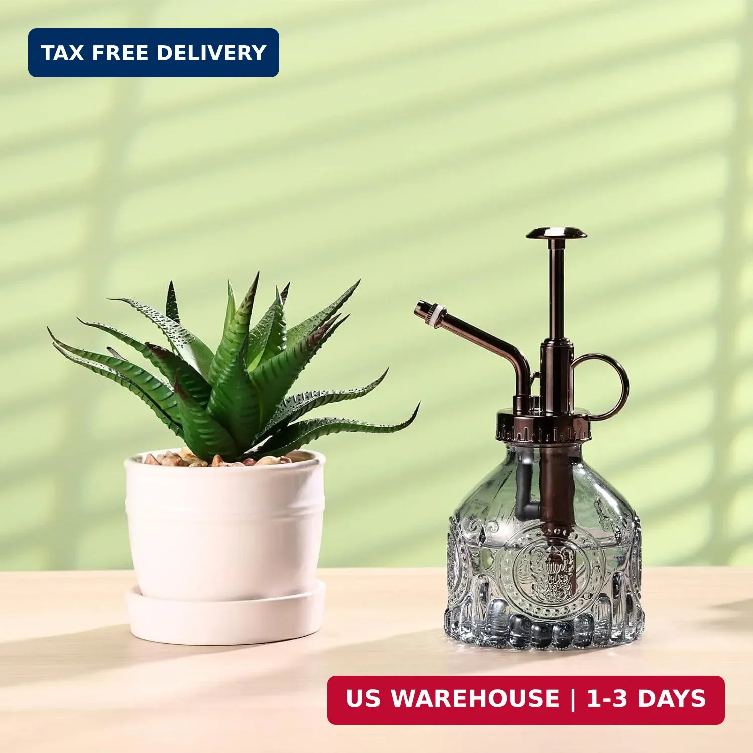 Glass Plant Mister 6.5 Green Spray Bottle with Gold Top Pump Plant Care Tool