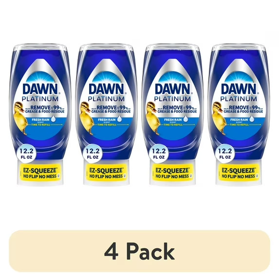 (4 pack) Dawn Platinum EZ-Squeeze Dish Soap, Fresh Rain, 12.2 oz – Grease Remova