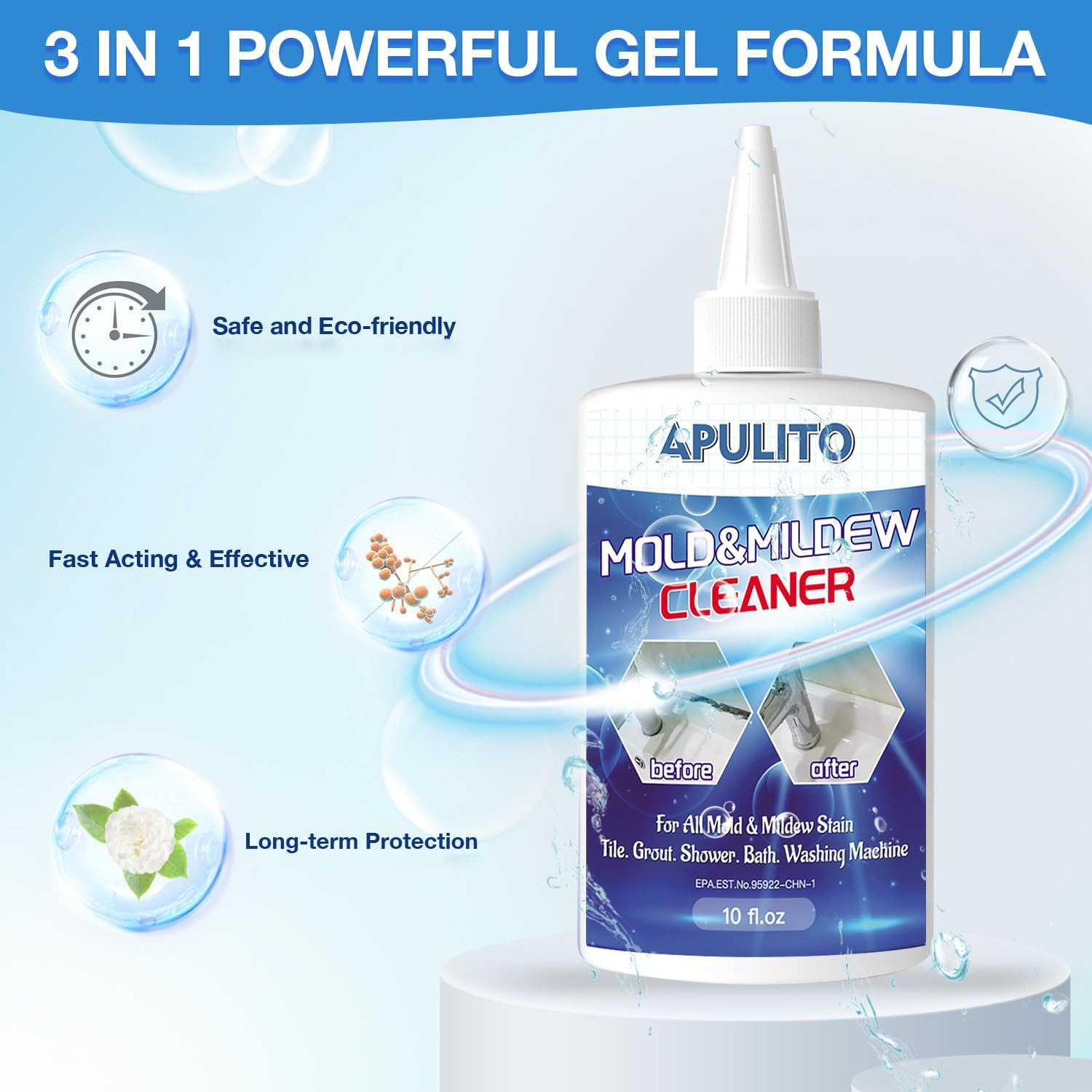 Household Cleaner Gel Cleaning Gel for Shower Bathroom Tile Sink Kitchen 10 Fl O