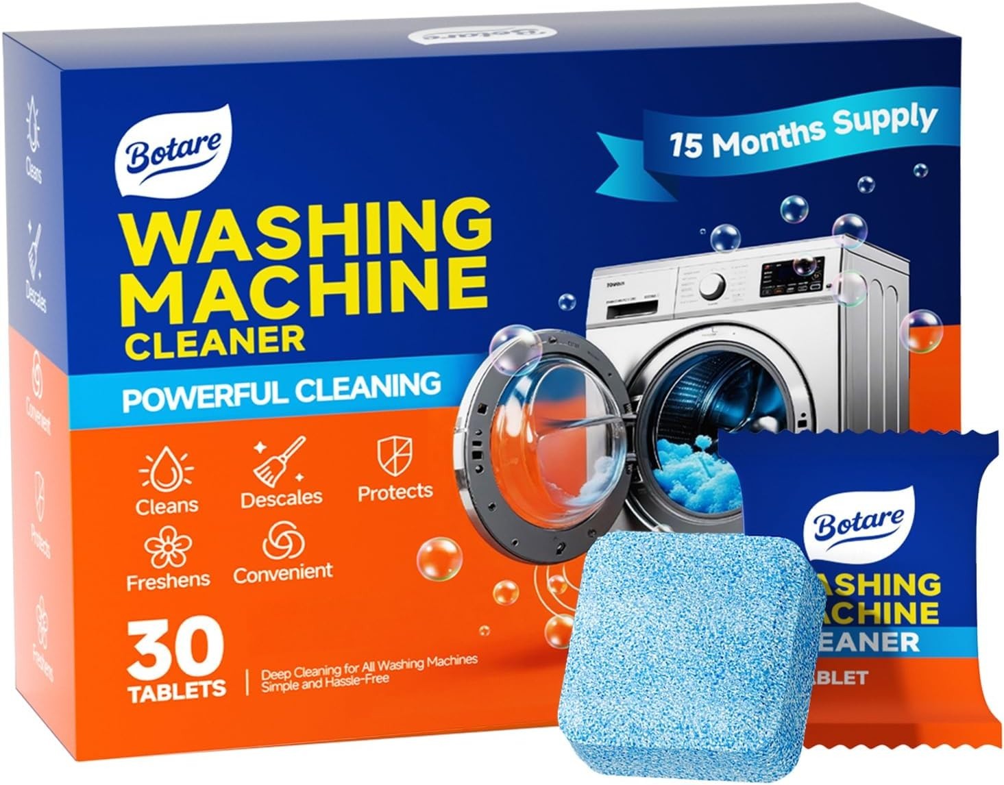 Washing Machine Cleaner tablets, 30 Count – 15 Supply, Deep Cleaning Deodori…