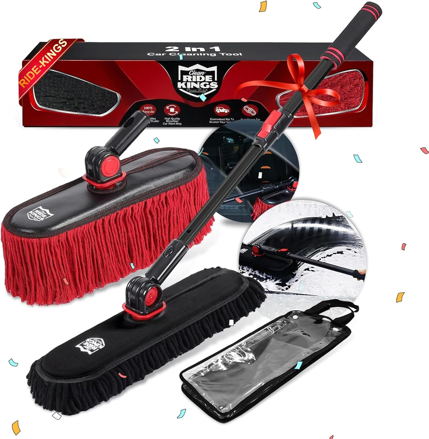 Car Duster Exterior with Extendable Handle, Scratch Free Auto Wash Brush Mop, In