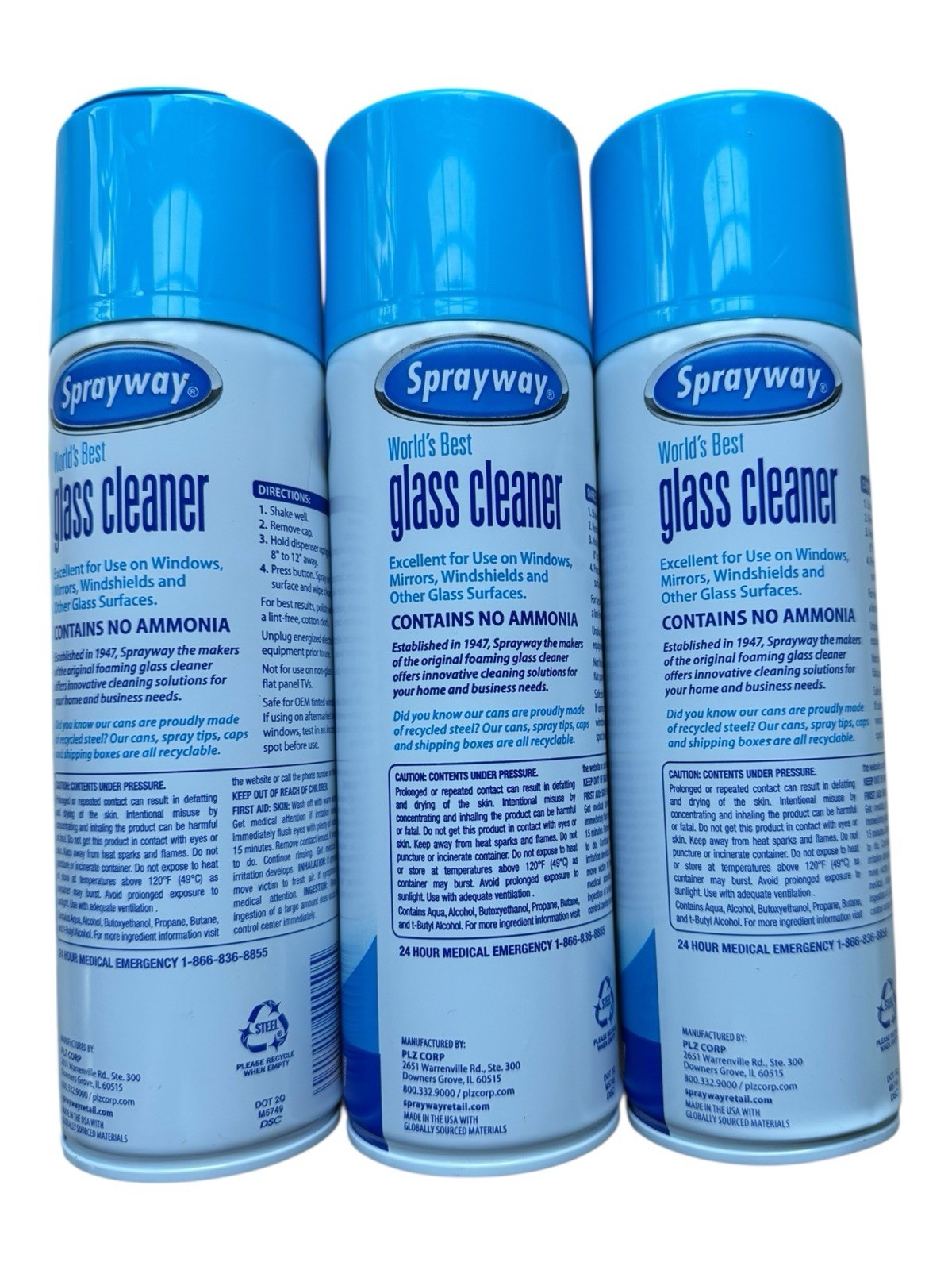 3 Pack Sprayway Glass Cleaner Foaming Action Ammonia Free – 3 x 19 oz