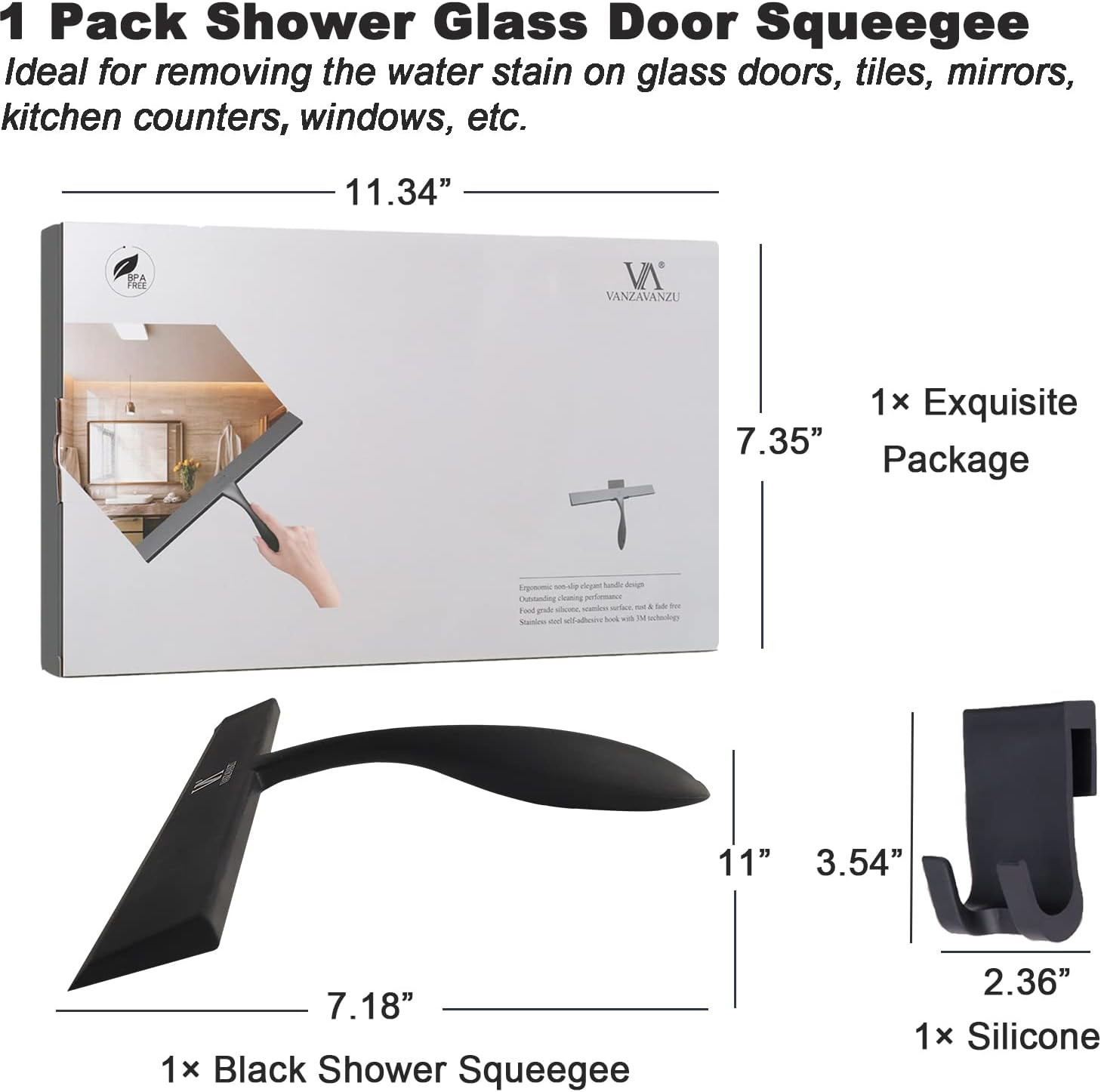 Squeegee for Shower Glass Door, 11-Inch Shower Squeegee for Glass Doors, Bath…