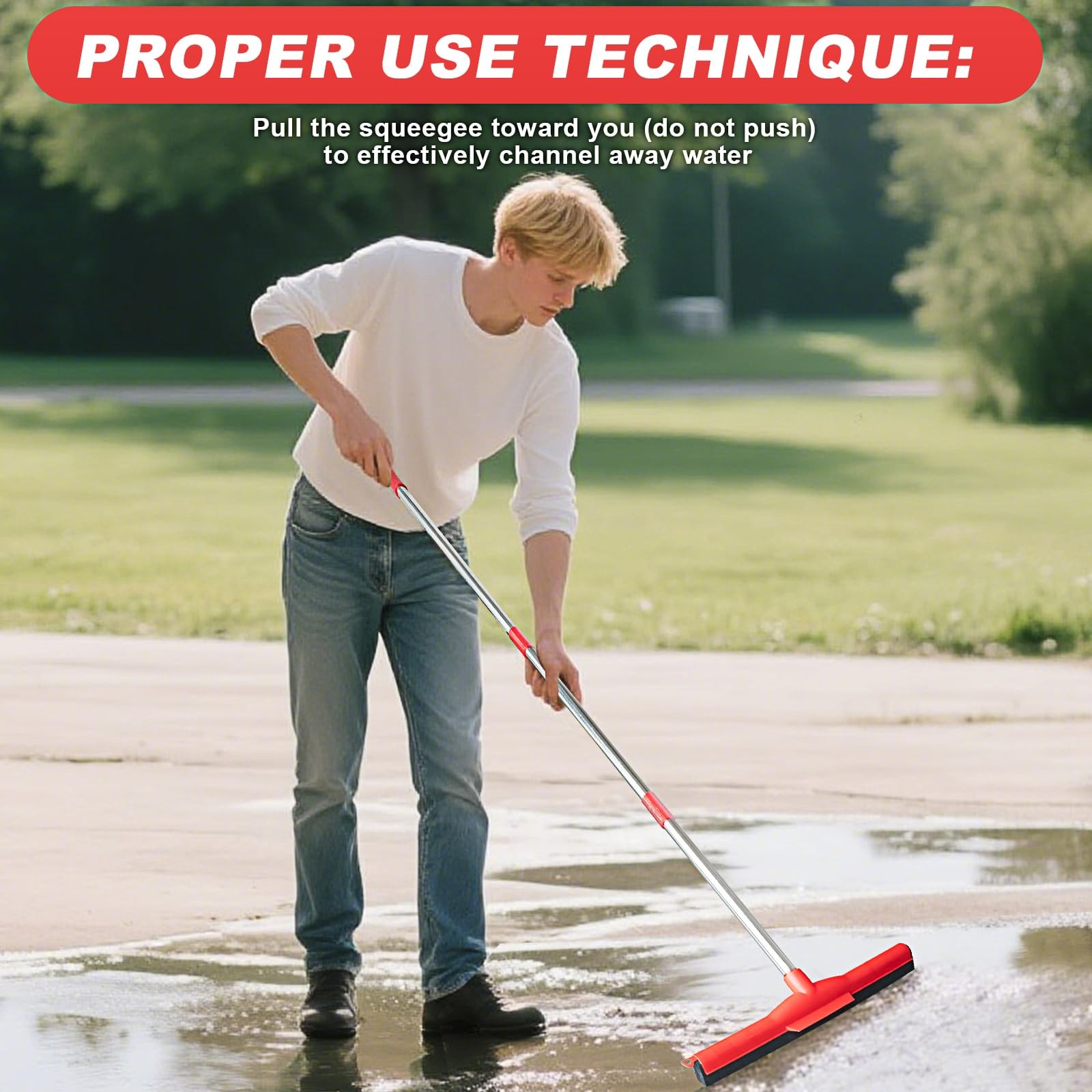 Floor Squeegee Scrubber Adjustable & Detachable Stainless Steel Handle Heavy …