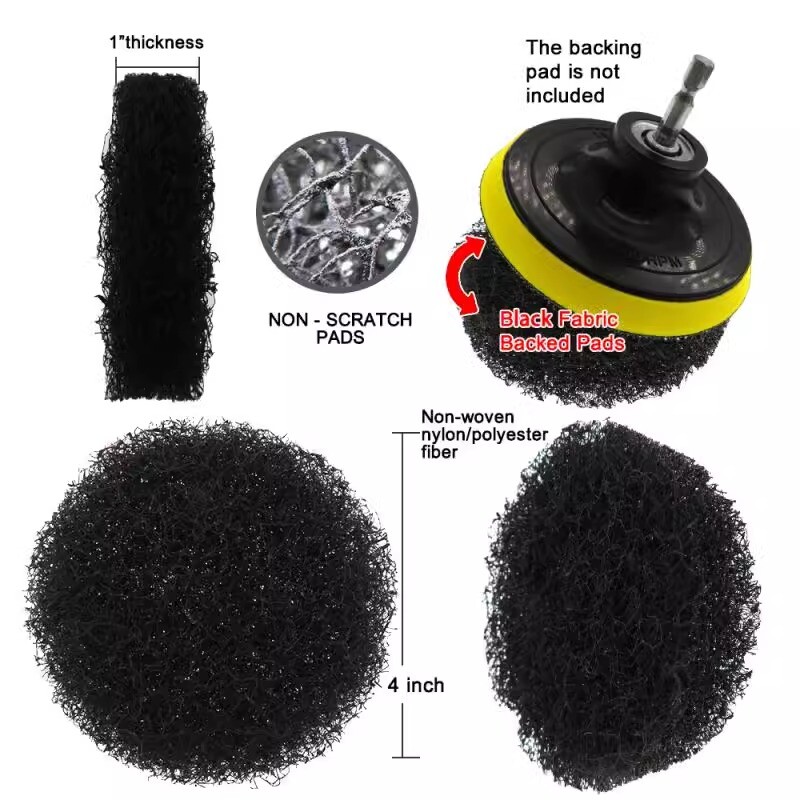 4 Inch 100mm Black Round Flocking Scouring Pad Nylon Fiber Abrasive Sanding Disc