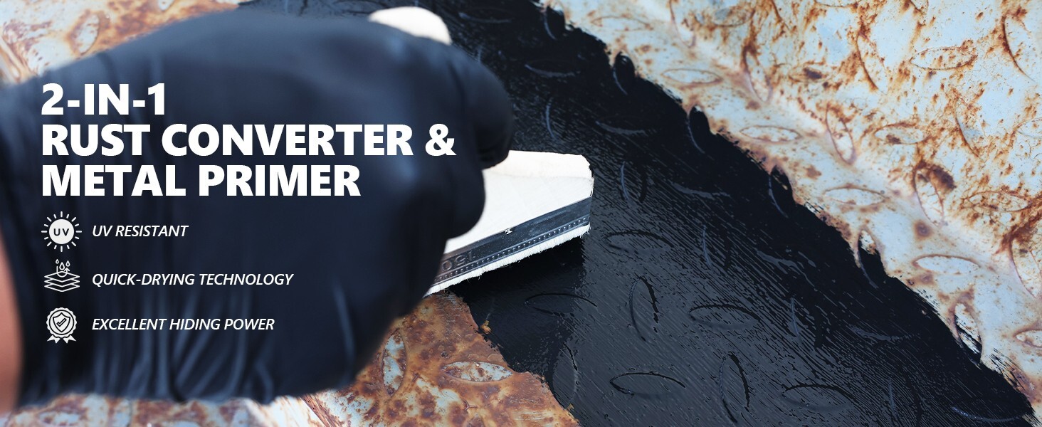 LISRUX 2in1 Rust Converter & Metal Primer, Black Rust Inhibitor Paint for Metal